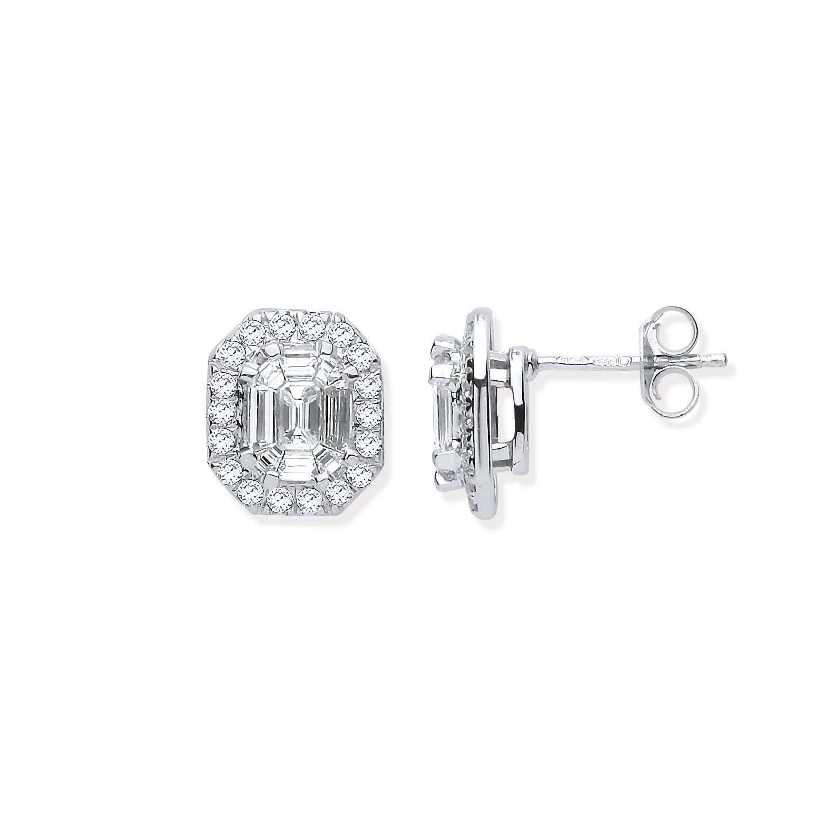 18ct WG Rd. Baguettes & Emerald Centre 1.40ctw Diamond Studs - Precise Jewellers