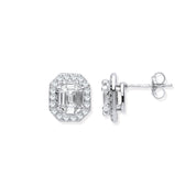 18ct WG Rd. Baguettes & Emerald Centre 1.40ctw Diamond Studs - Precise Jewellers
