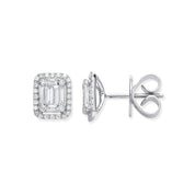18ct White Gold 0.65ct Baguette & Brilliant Cut Diamond Rectangle Halo Earrings - Precise Jewellers