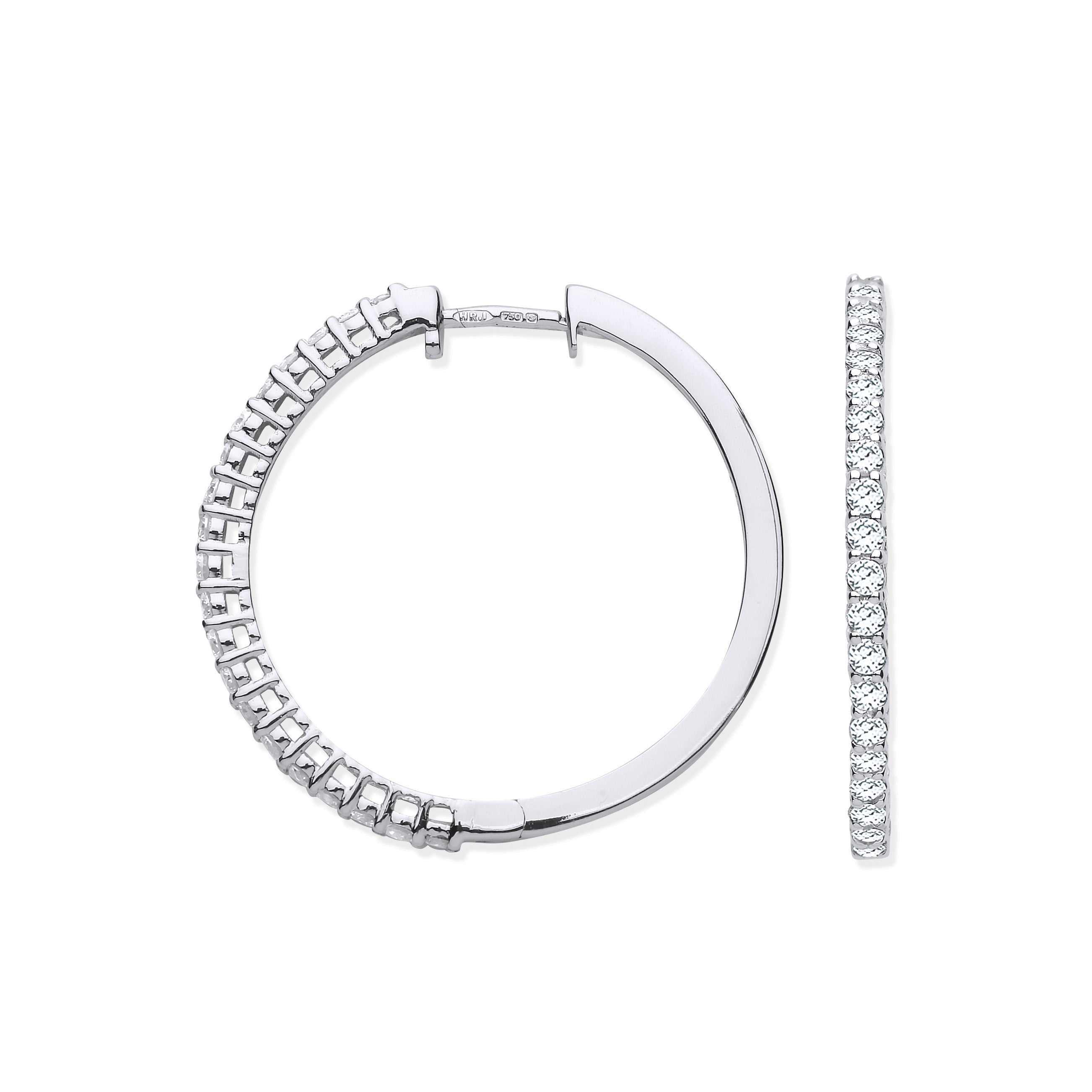 18ct White Gold 0.70ct Claw Set Diamond Hinged Hoop Earrings - Precise Jewellers