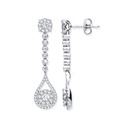 18ct White Gold 1.00ct Diamond Pear Shape Design Drop Earring - Precise Jewellers