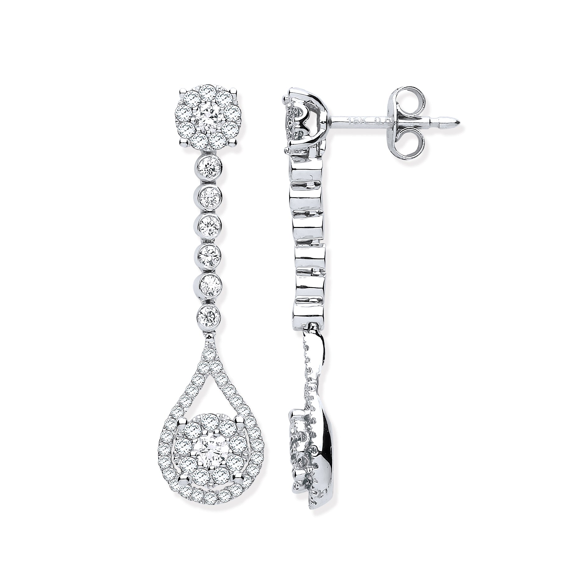 18ct White Gold 1.00ct Diamond Pear Shape Design Drop Earring - Precise Jewellers