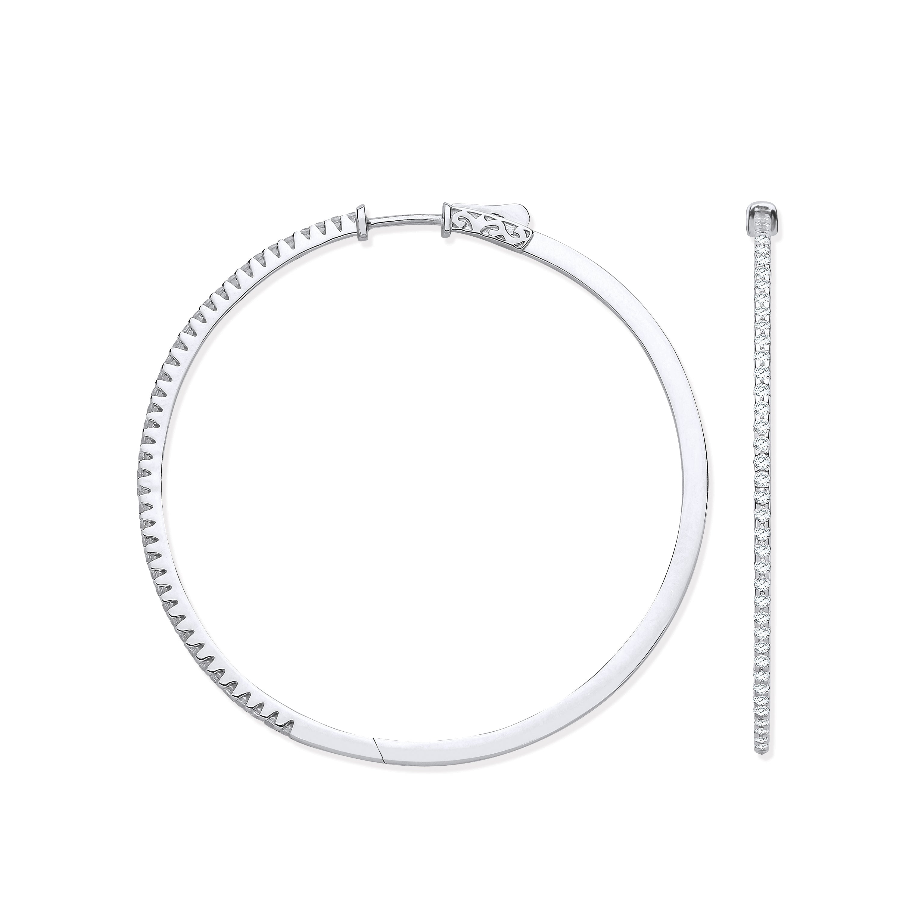 18ct White Gold 1.1ctw Claw Set Hoop Earrings - Precise Jewellers