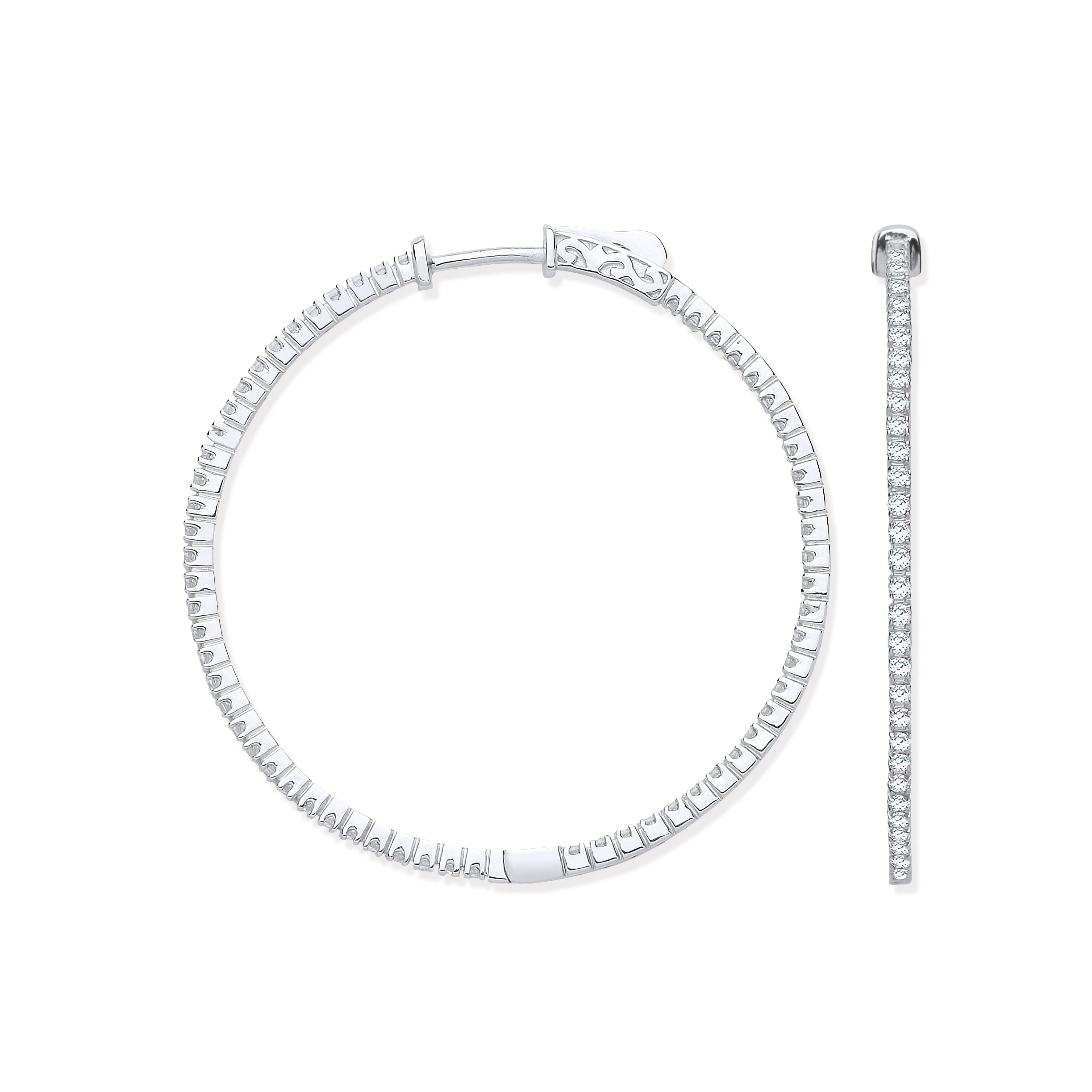 18ct White Gold 1.1ctw Claw Set Hoop Earrings - Precise Jewellers