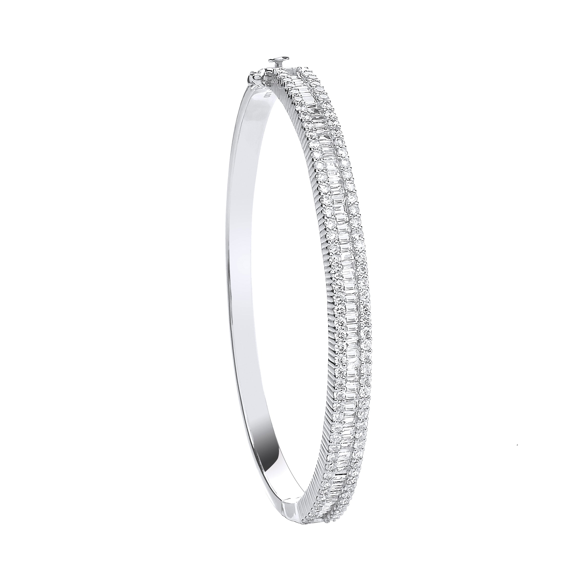 18ct White Gold 3.00ct Baguette & Brilliant Cut Diamond Half Eternity Bangle - Precise Jewellers