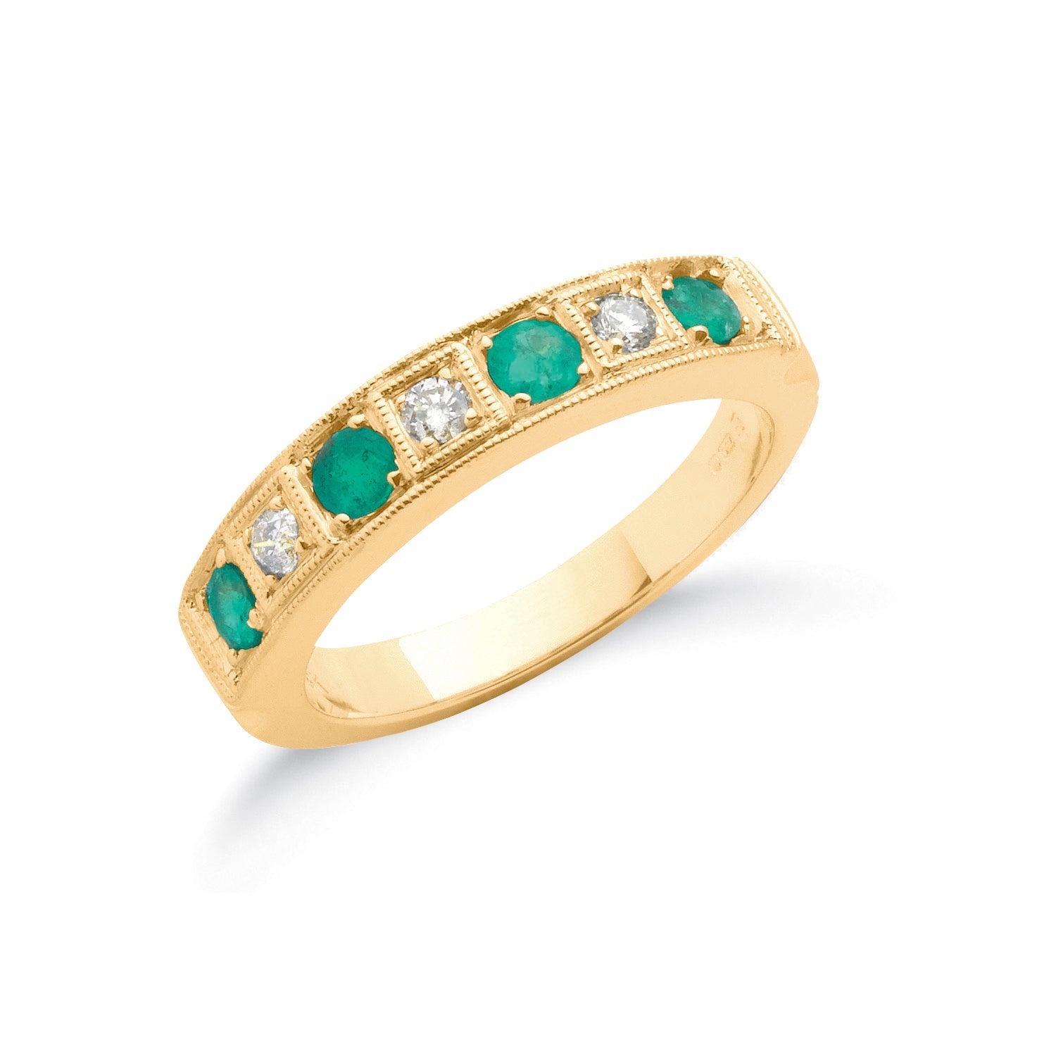 18ct Yellow Gold 0.15ct Diamond & 0.70ct Emerald Eternity Ring - Precise Jewellers