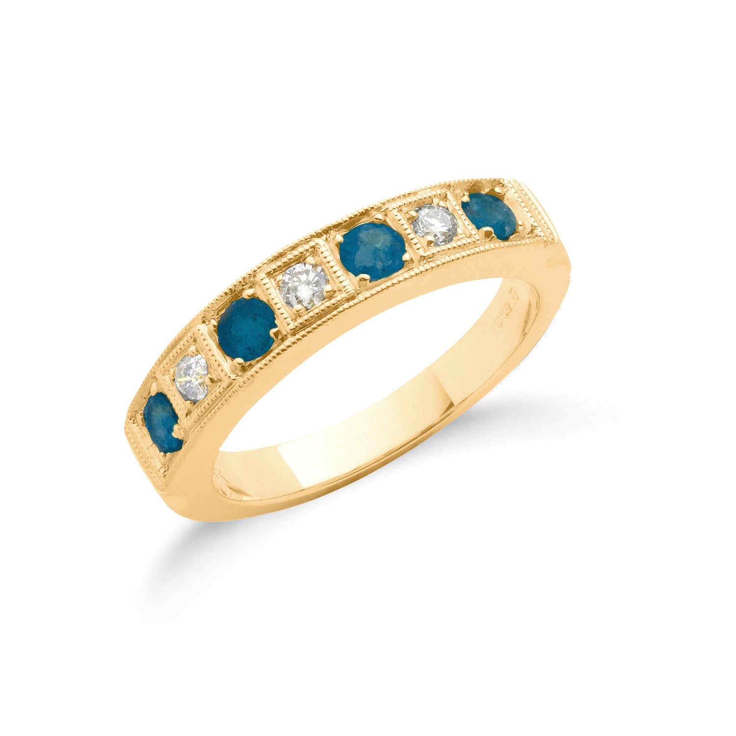 18ct Yellow Gold 0.15ct Diamond & 0.80ct Blue Sapphire Eternity Ring - Precise Jewellers