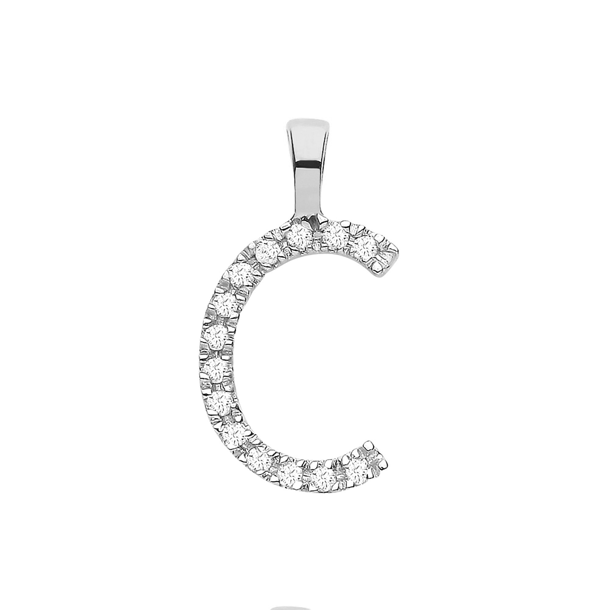 9ct White Gold 0.05ct Diamond C Initial - Precise Jewellers
