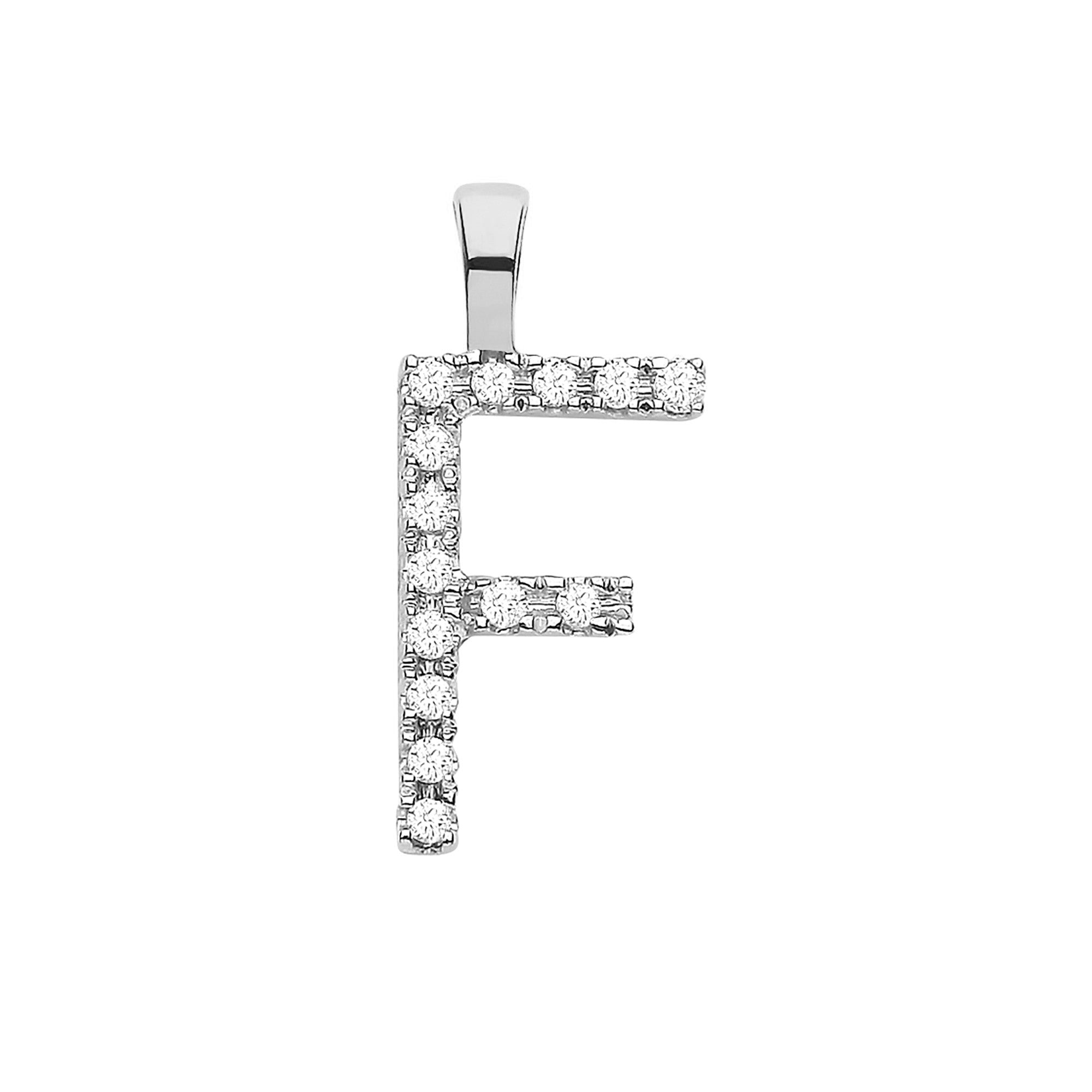 9ct White Gold 0.05ct Diamond F Initial - Precise Jewellers