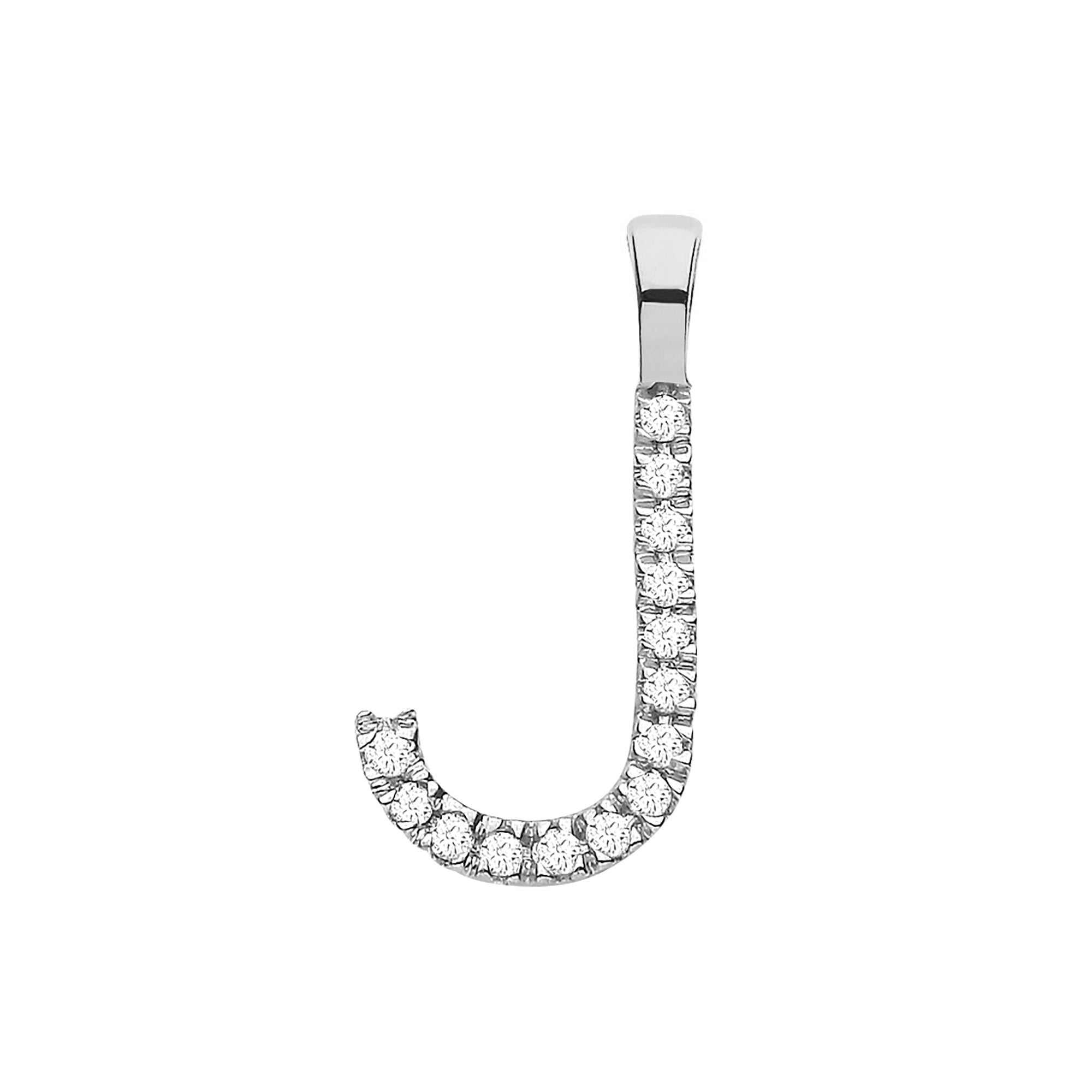 9ct White Gold 0.05ct Diamond J Initial - Precise Jewellers
