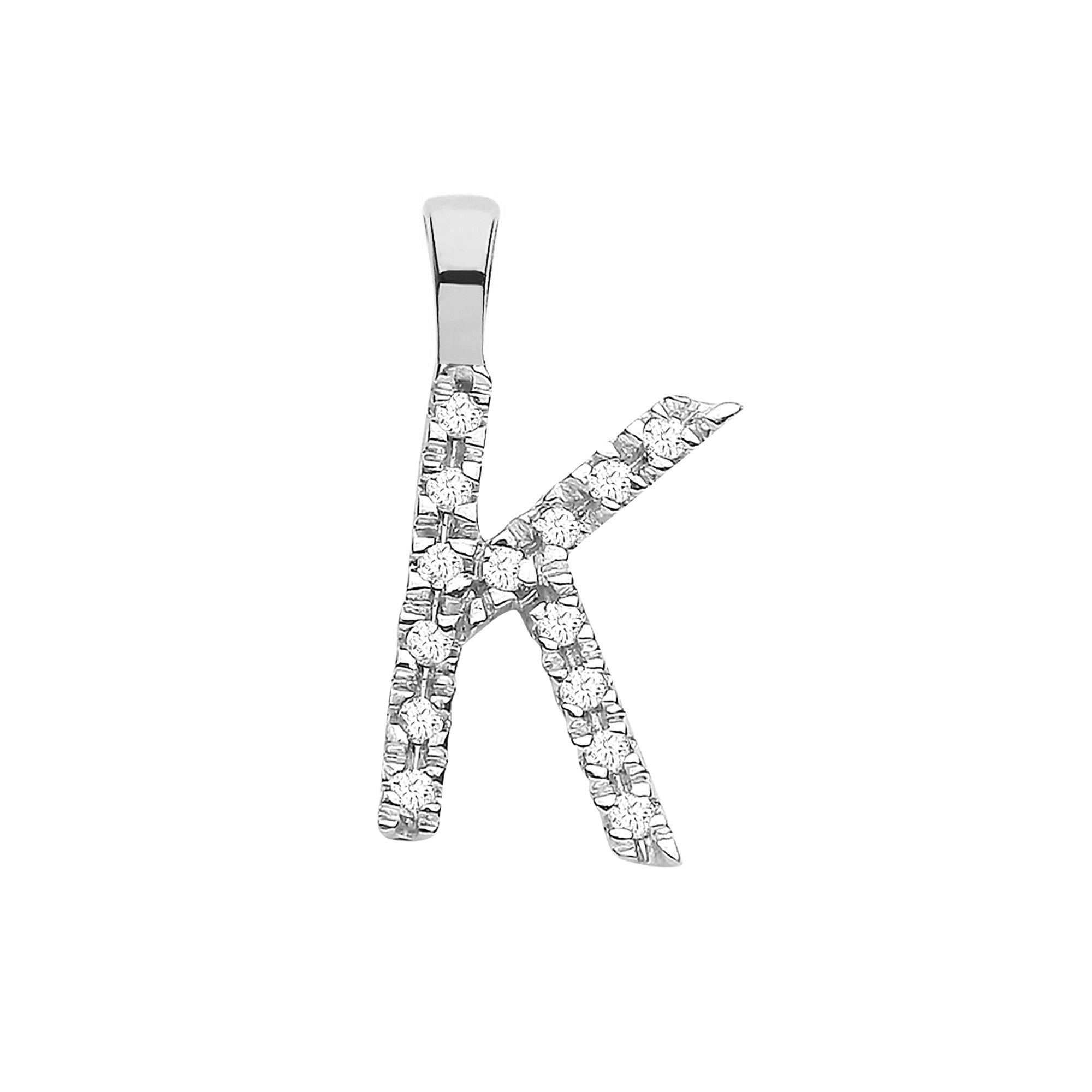 9ct White Gold 0.05ct Diamond K Initial - Precise Jewellers