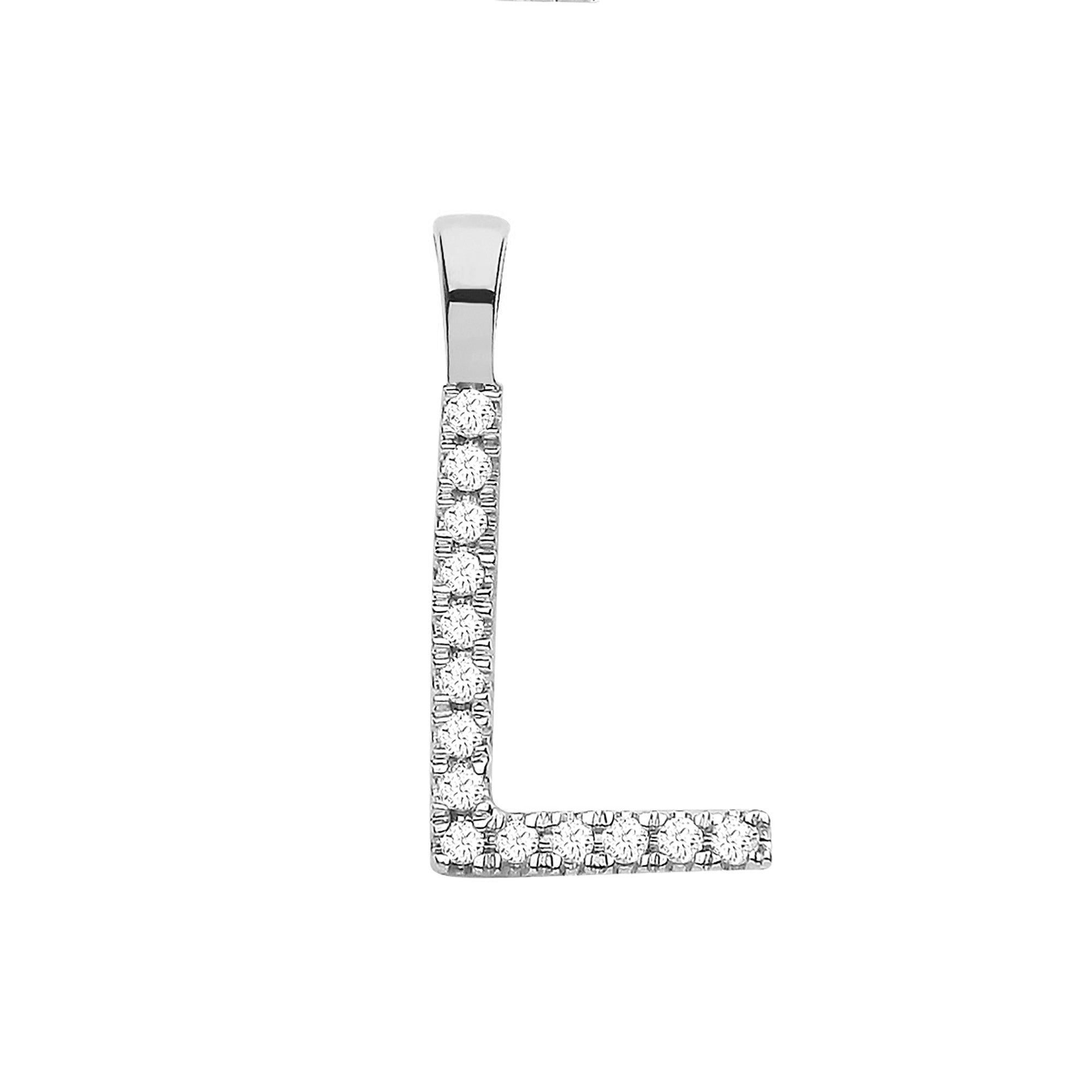 9ct White Gold 0.05ct Diamond L Initial - Precise Jewellers