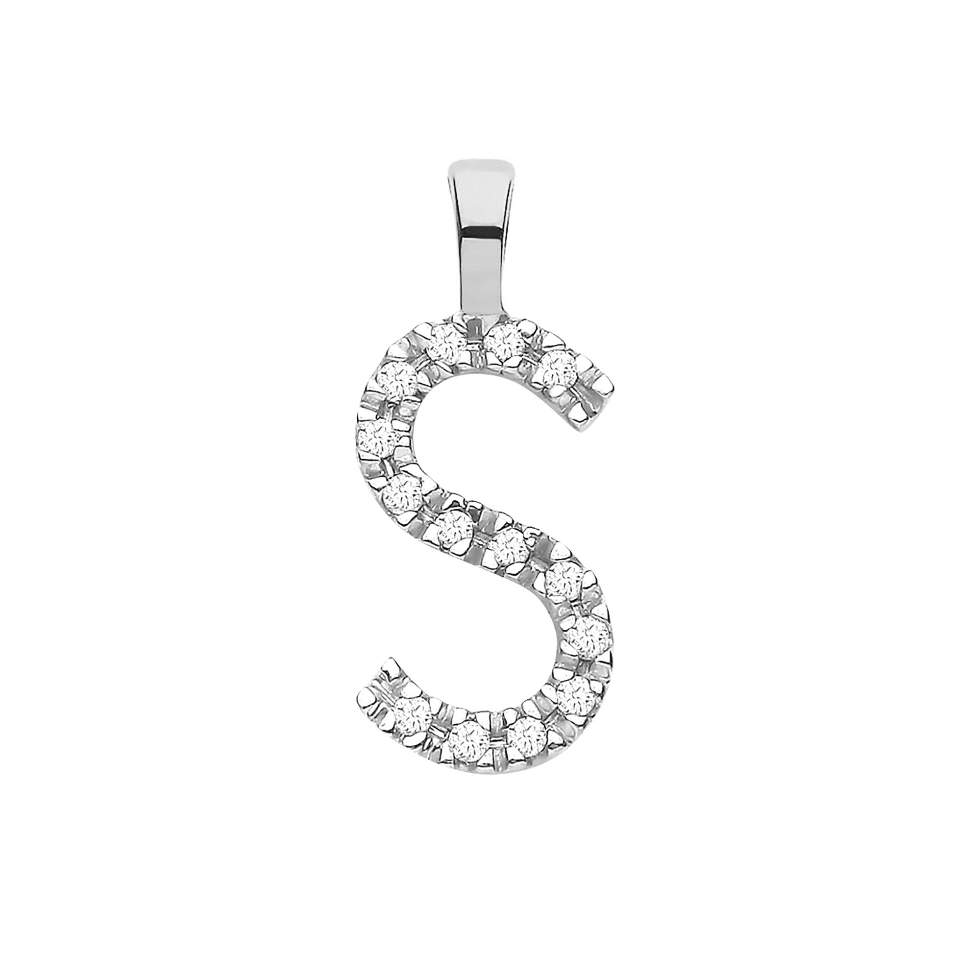 9ct White Gold 0.05ct Diamond S Initial - Precise Jewellers