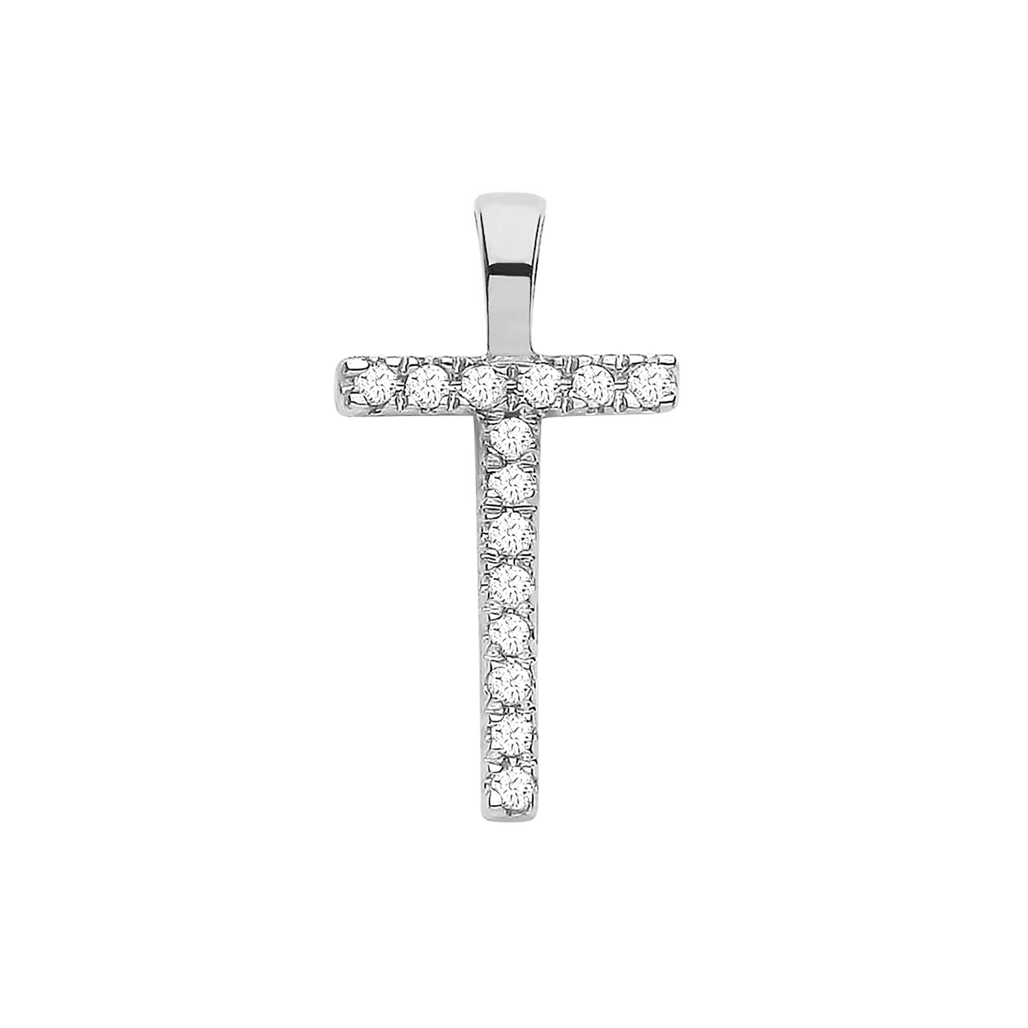 9ct White Gold 0.05ct Diamond T Initial - Precise Jewellers