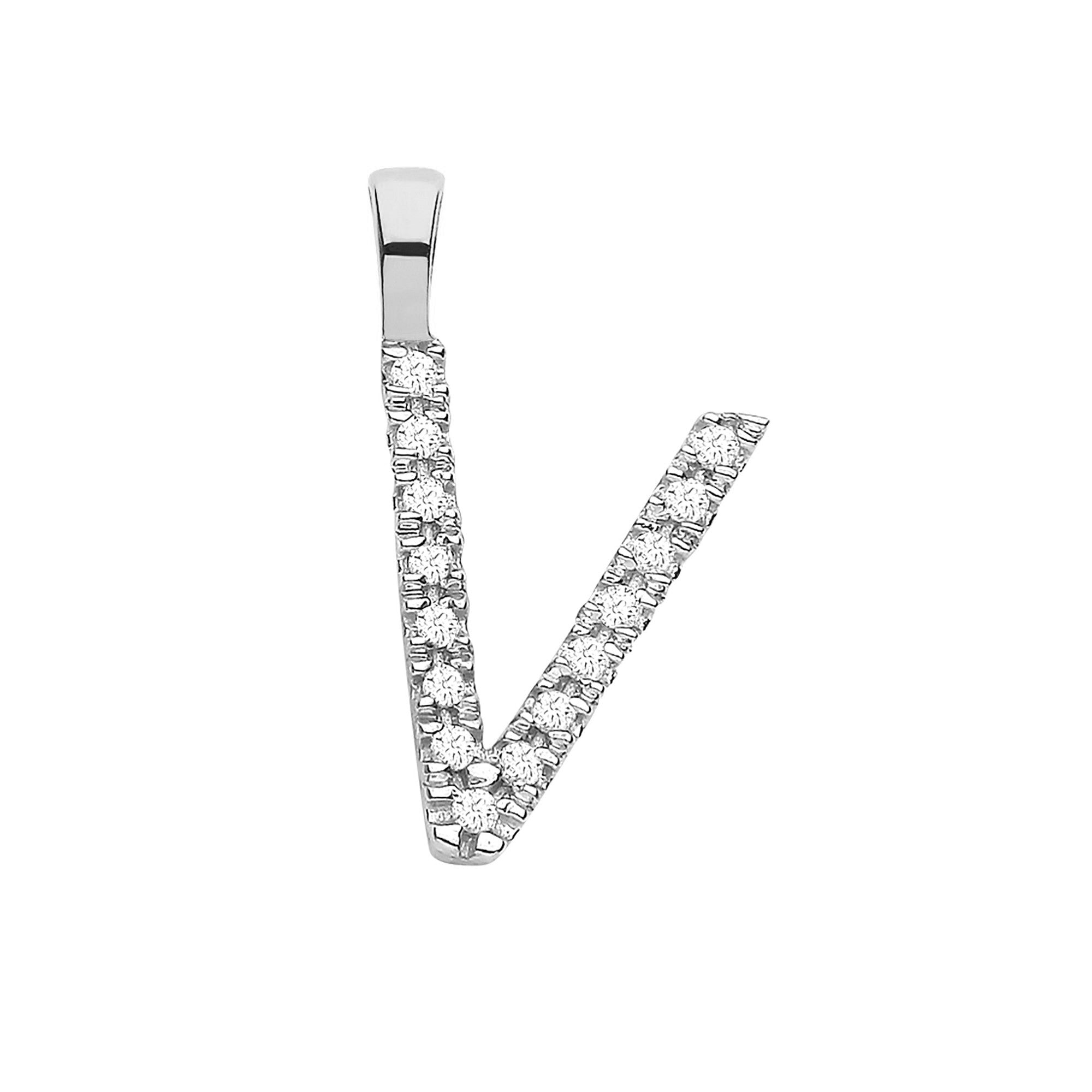 9ct White Gold 0.05ct Diamond V Initial - Precise Jewellers