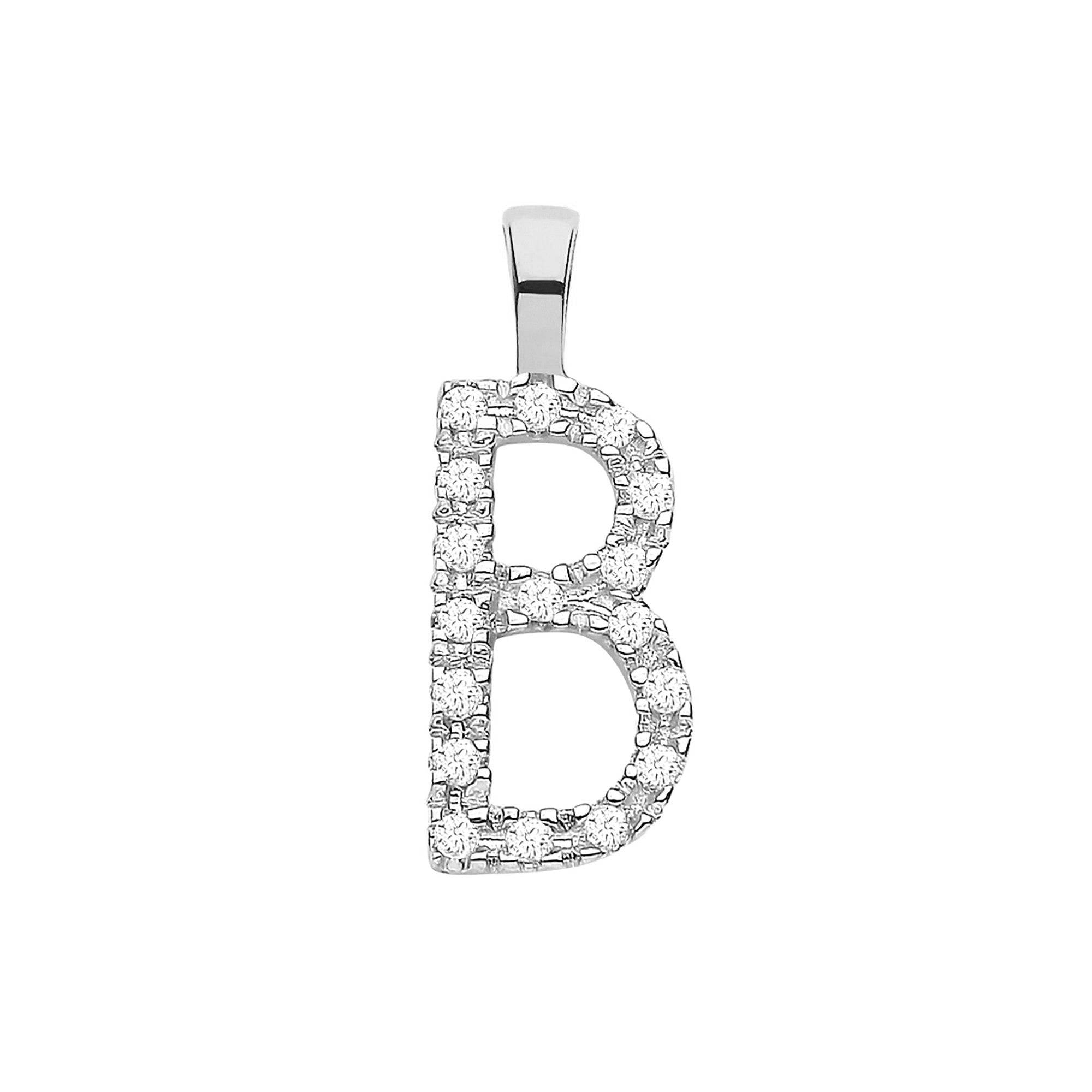 9ct White Gold 0.06ct Diamond B Initial - Precise Jewellers
