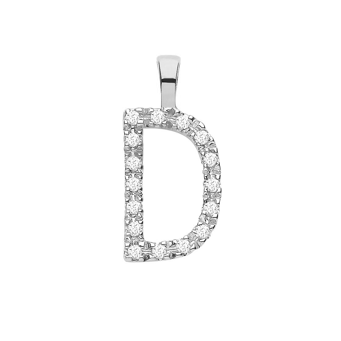 9ct White Gold 0.06ct Diamond D Initial - Precise Jewellers
