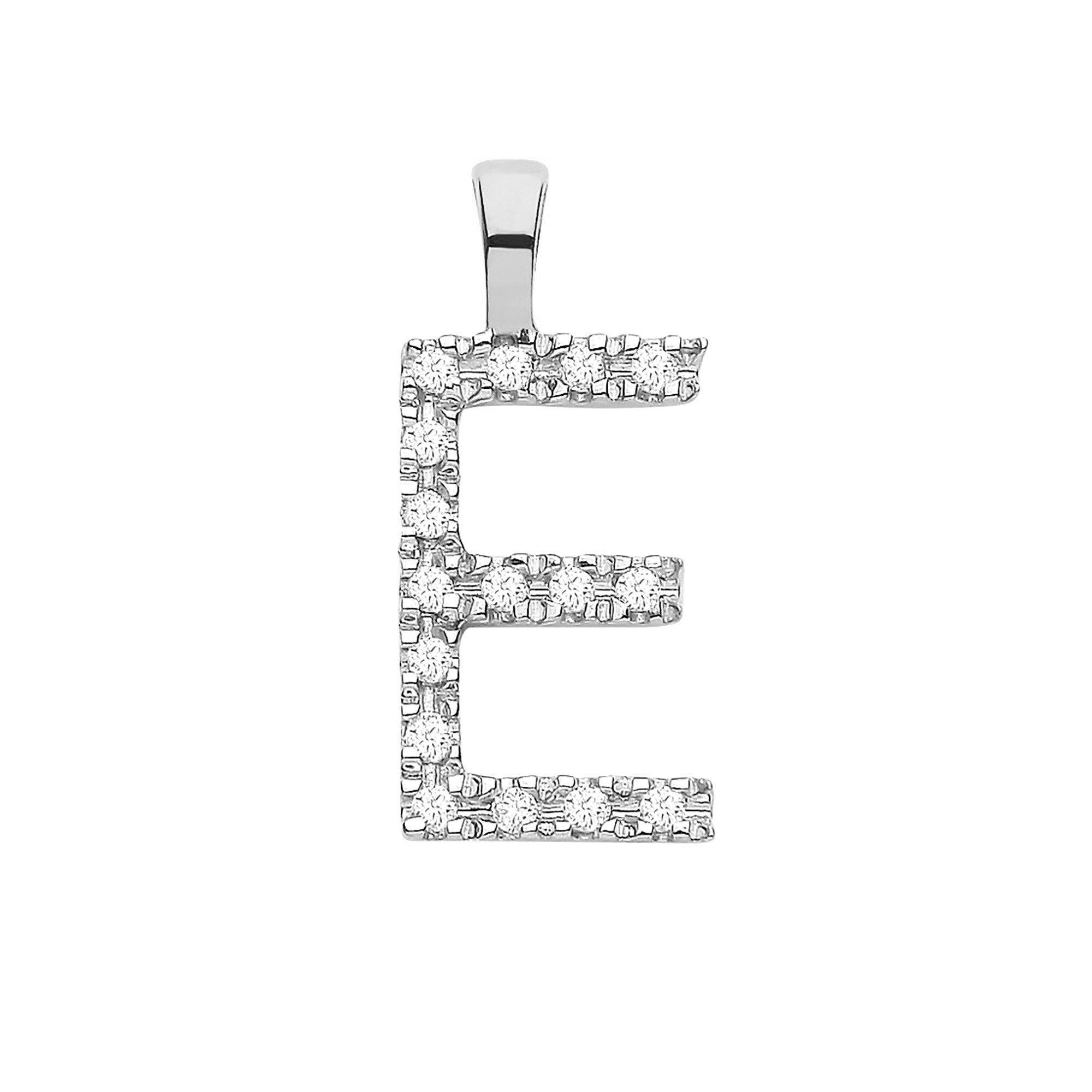 9ct White Gold 0.06ct Diamond E Initial - Precise Jewellers