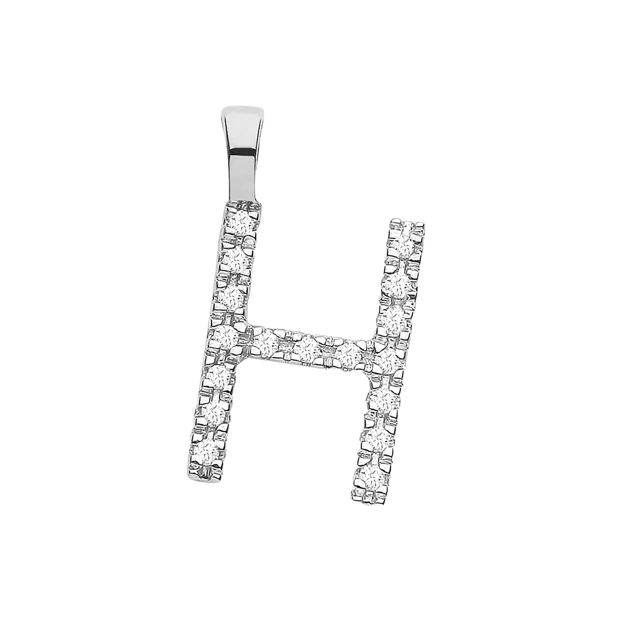 9ct White Gold 0.06ct Diamond H Initial - Precise Jewellers