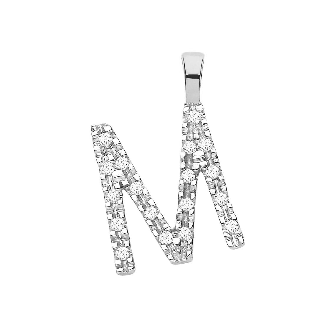 9ct White Gold 0.06ct Diamond M Initial - Precise Jewellers