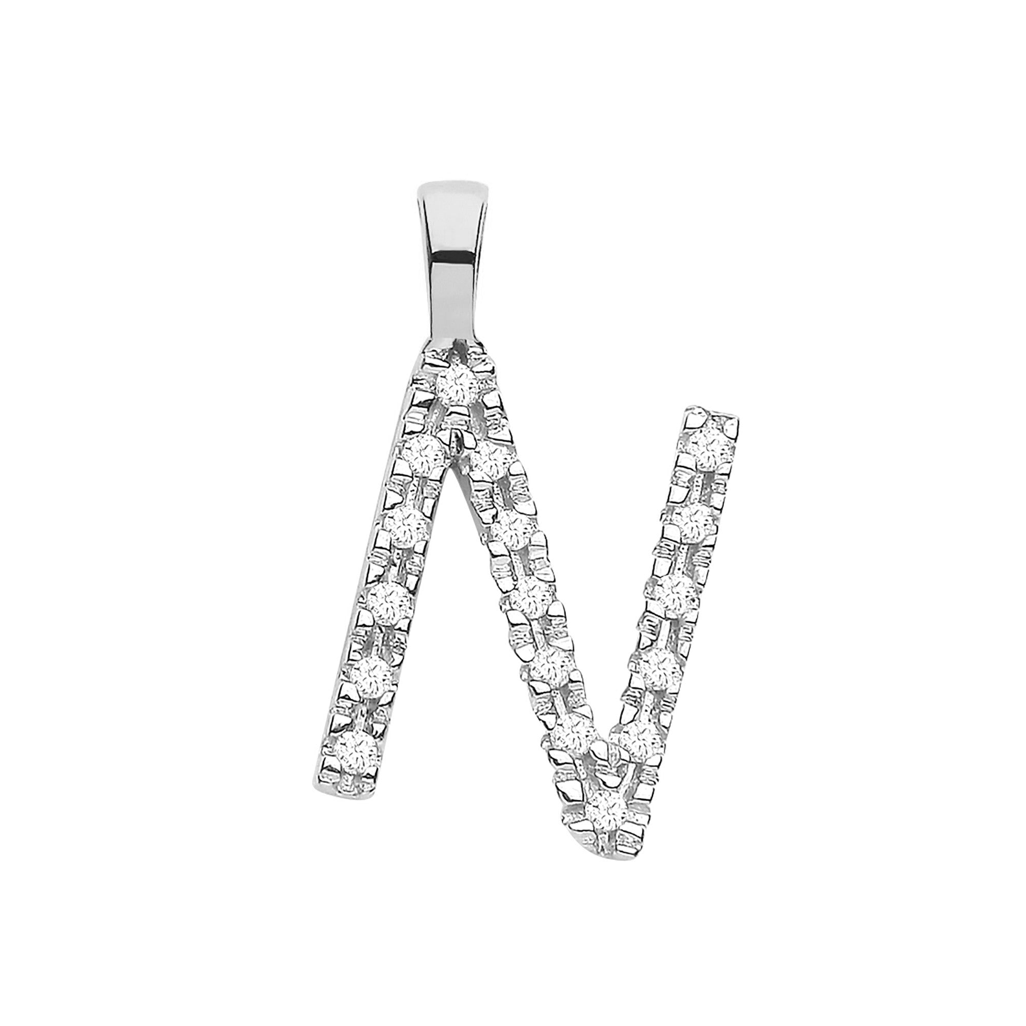 9ct White Gold 0.06ct Diamond N Initial - Precise Jewellers