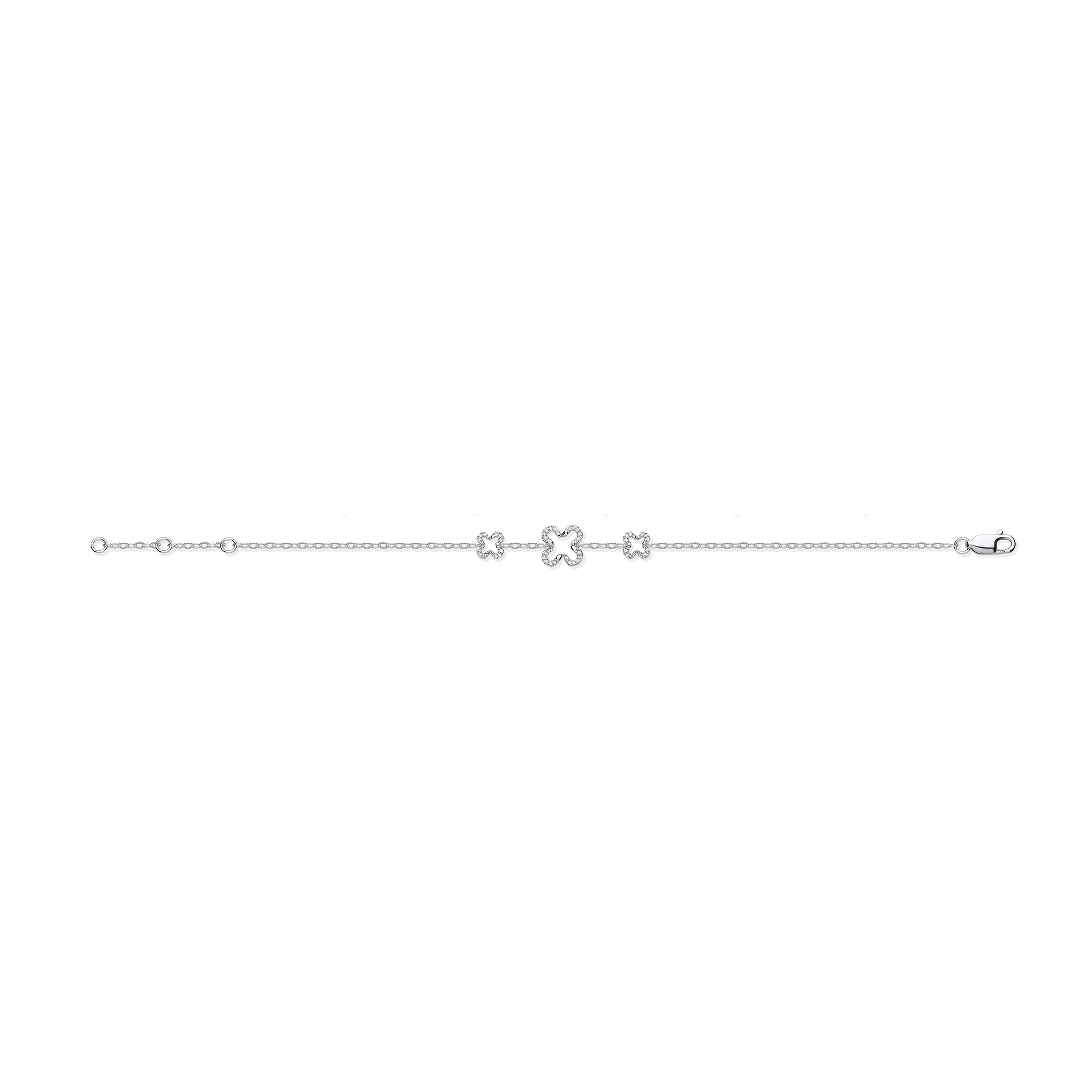 9ct White Gold Four Leaf Clover 0.11ctw Diamond Bracelet - Precise Jewellers