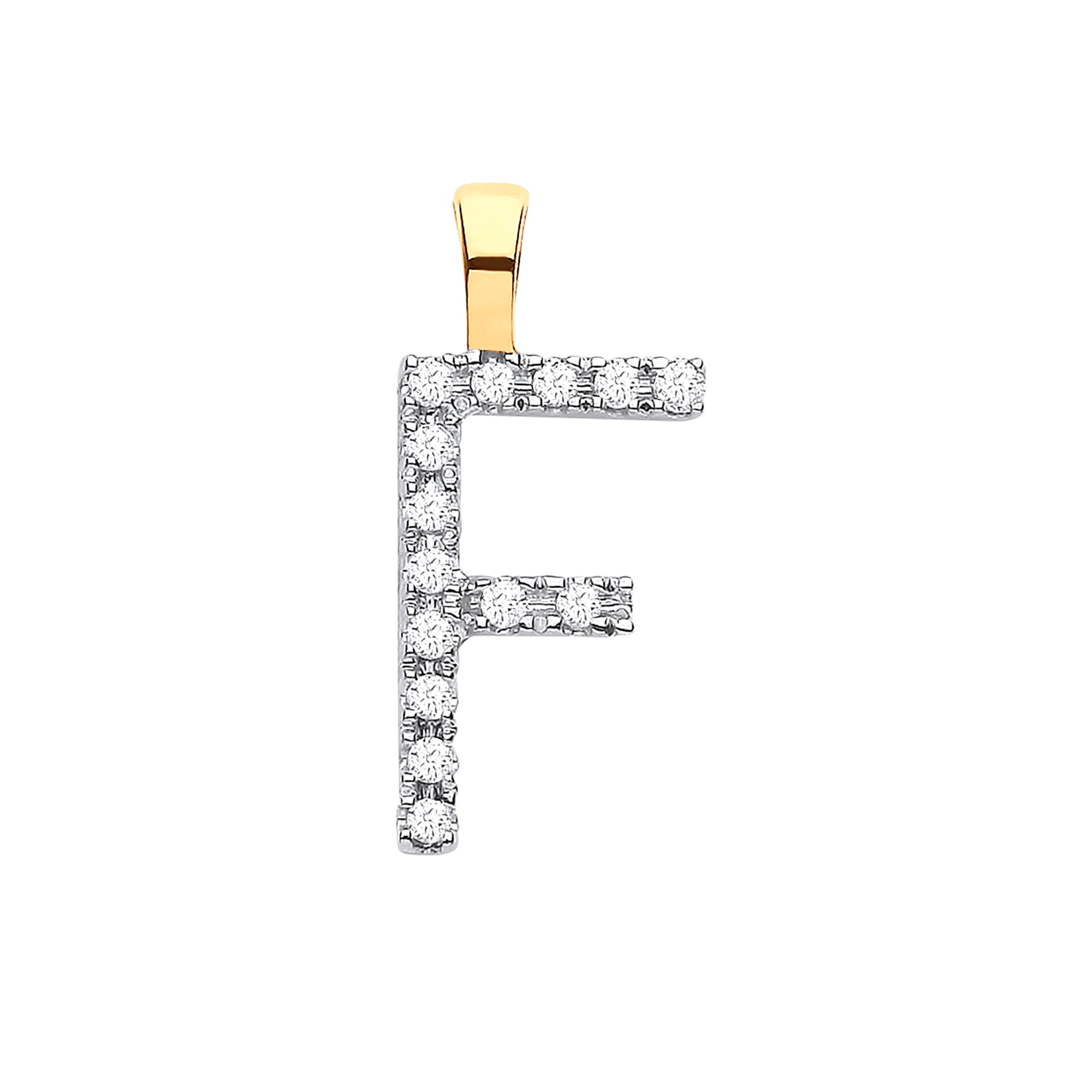 9ct Yellow Gold 0.05ct Diamond F Initial - Precise Jewellers