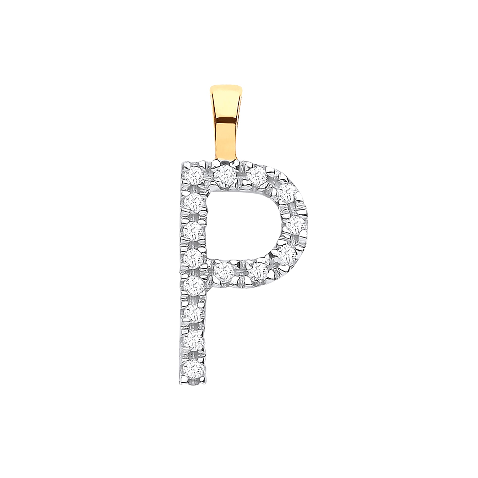 9ct Yellow Gold 0.05ct Diamond P Initial - Precise Jewellers