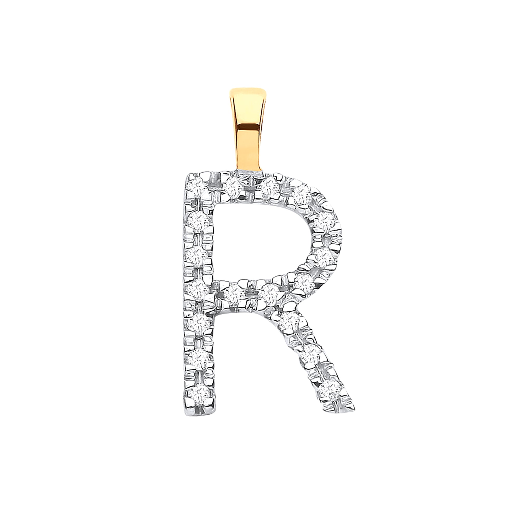 9ct Yellow Gold 0.05ct Diamond R Initial - Precise Jewellers