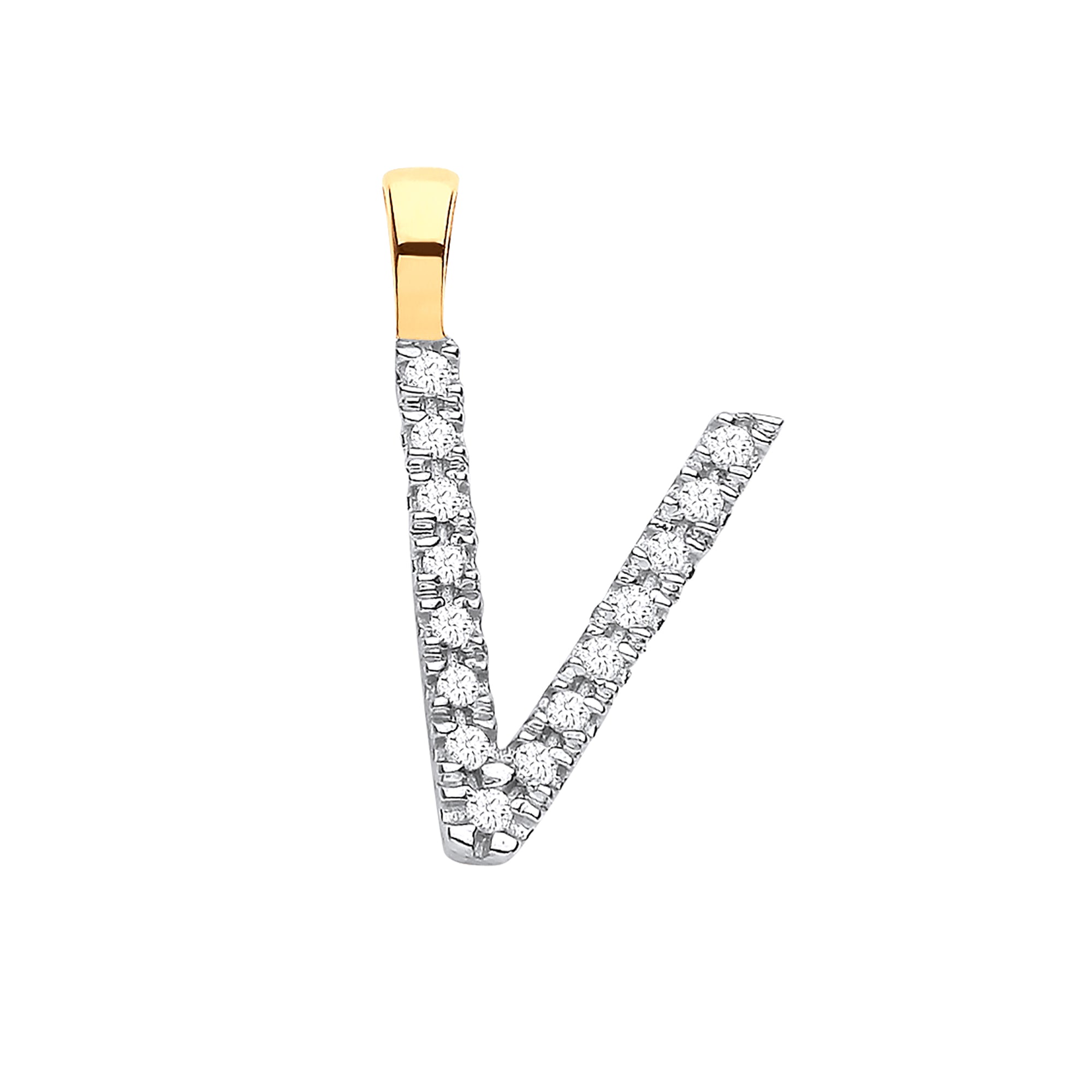9ct Yellow Gold 0.05ct Diamond V Initial - Precise Jewellers