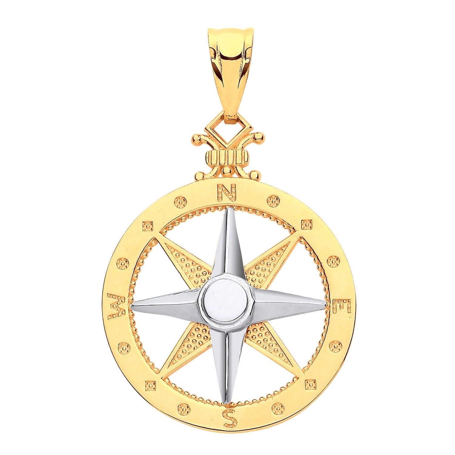 9ct Yellow Gold and White Gold Compass Pendant - Precise Jewellers