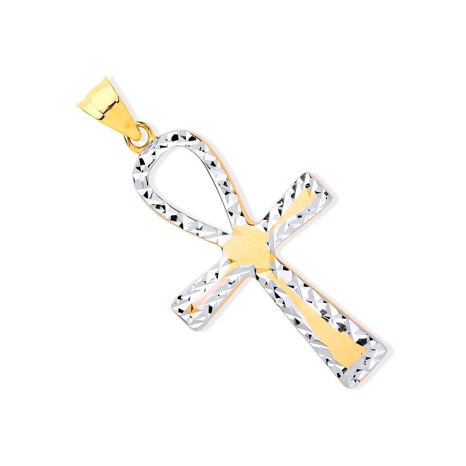 9ct Yellow Gold and White Gold Loop Top Fancy Cross - Precise Jewellers