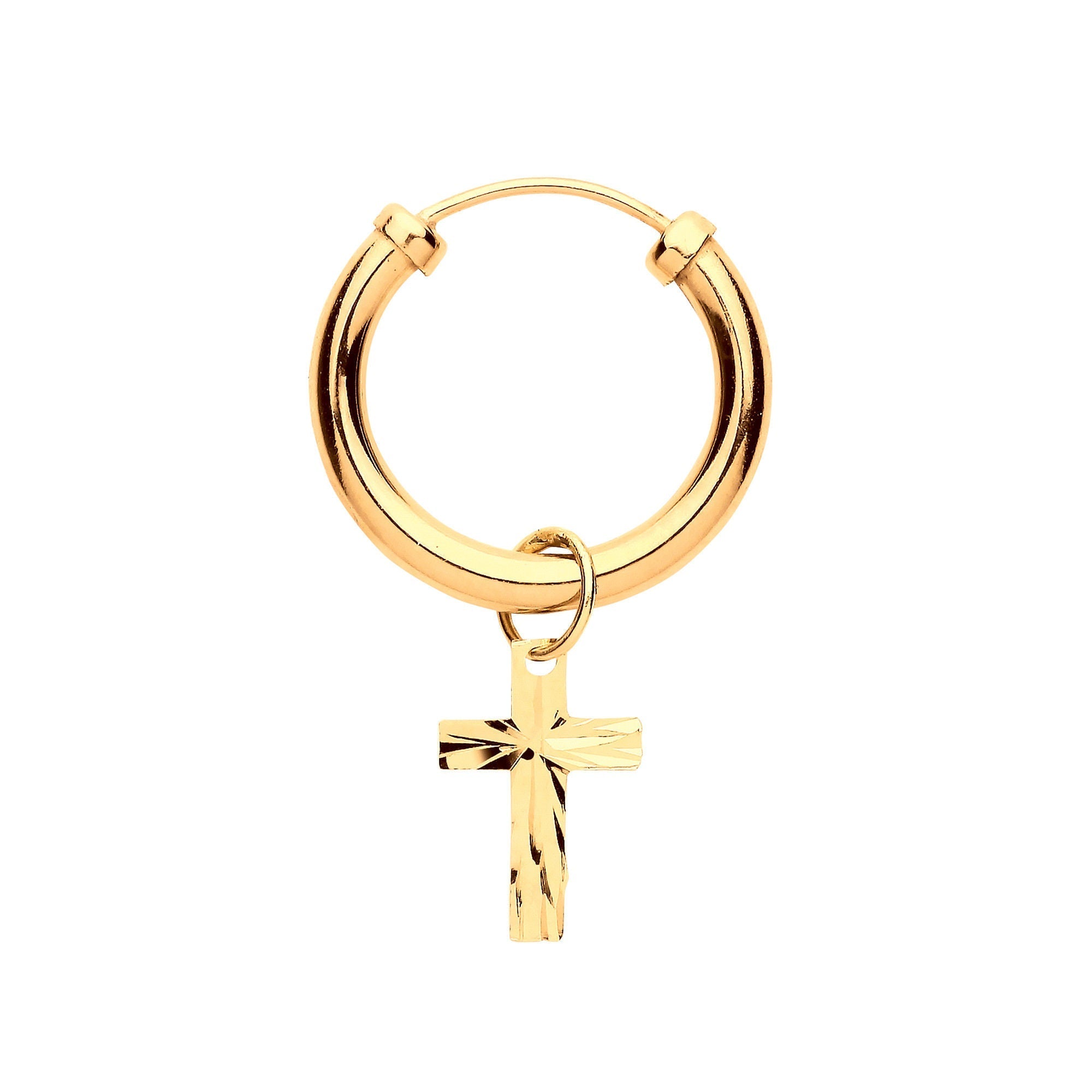 9ct Yellow Gold Sleeper with Cross Charm Men's Single Earring - Precise Jewellers