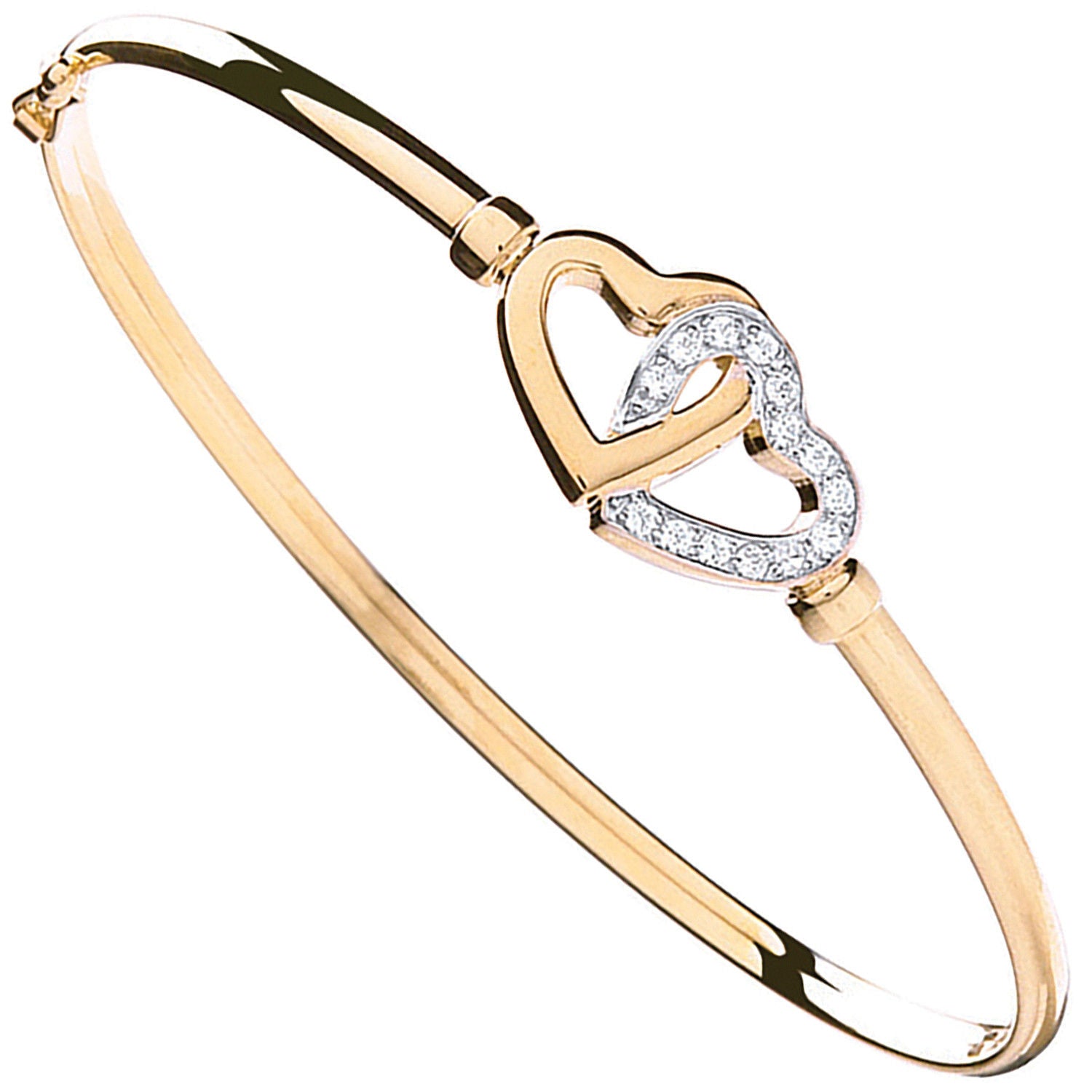 Y/G Double Cz Heart Bangle