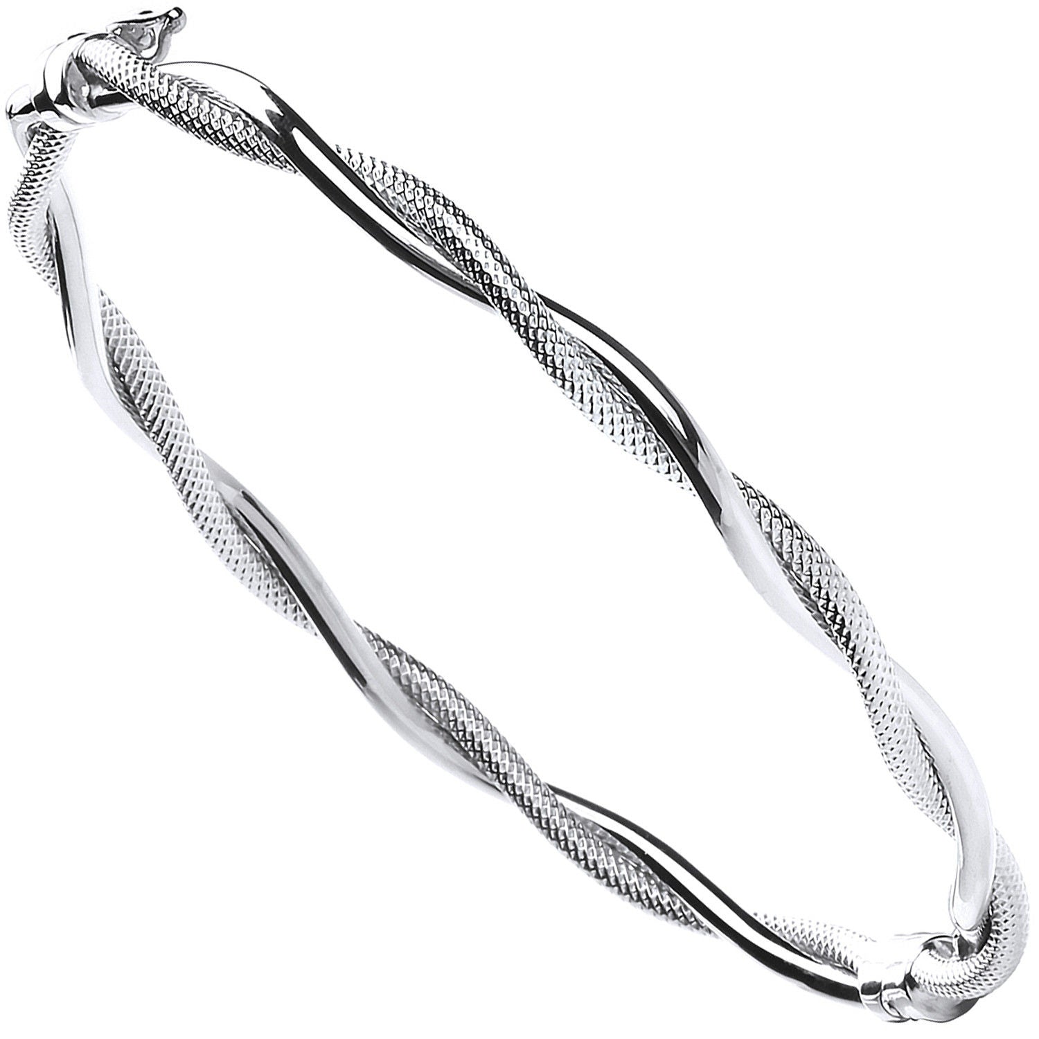 9ct White Gold Ribbed & Plain Tubes Twisted Bangle