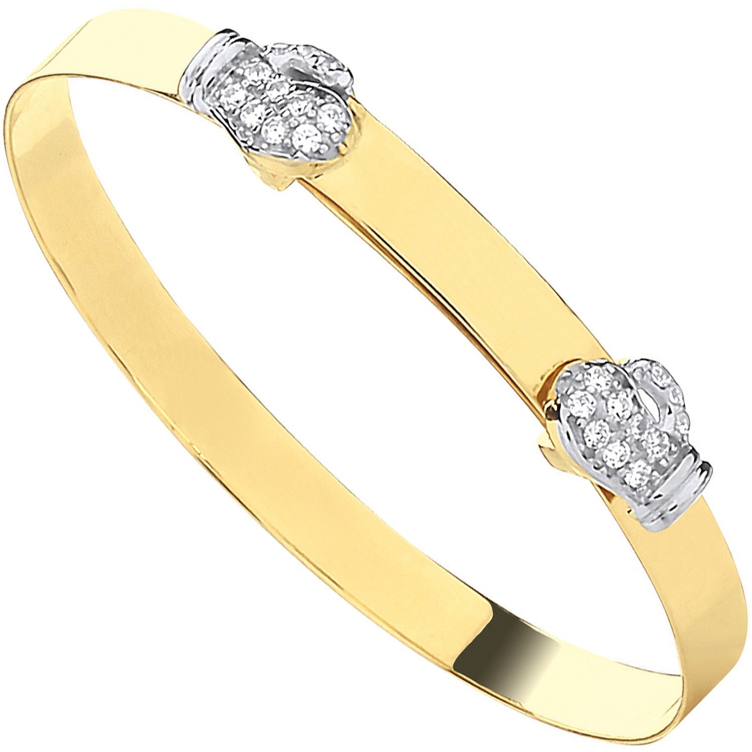 9ct Yellow Gold Cubic Zirconia Boxing Gloves Expandable Baby Bangle