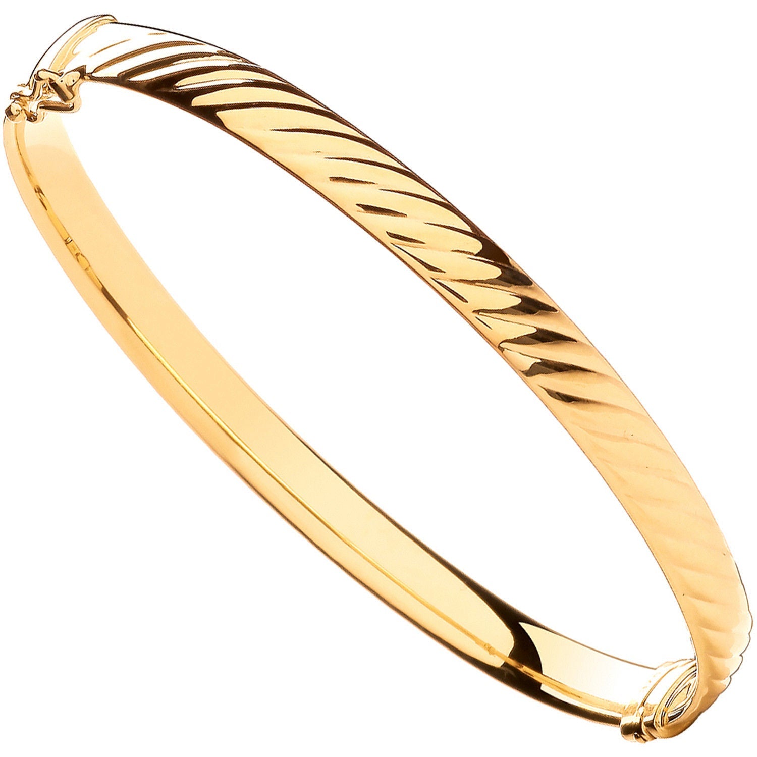 9ct Yellow Gold Ribbed Design Hollow Oval Bangle