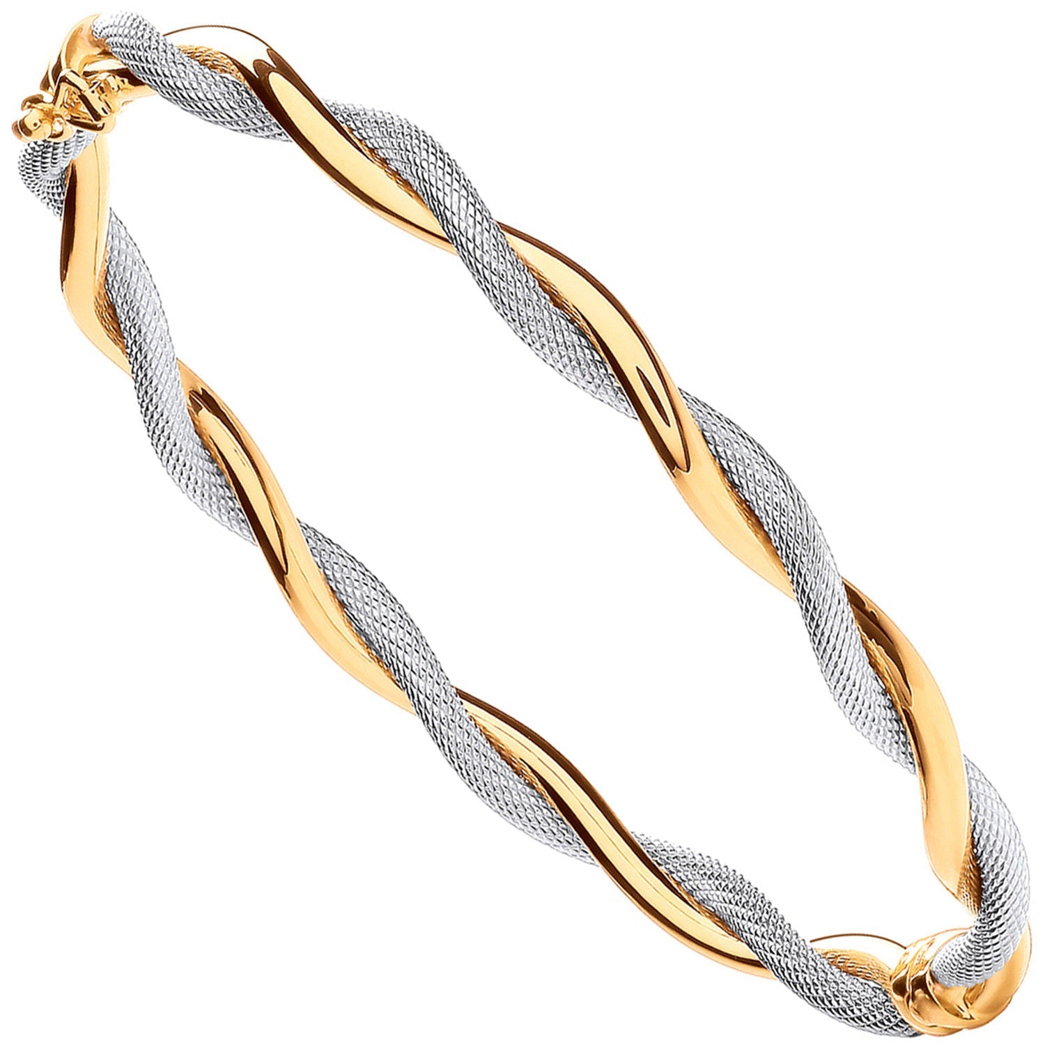 Y&9ct White Gold Twist Hollow Oval Bangle