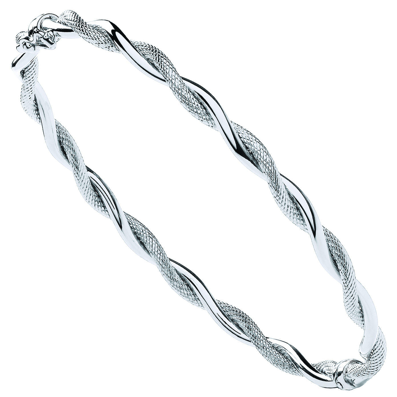 9ct White Gold Plain & Diamond Cut Twist Ladies Bangle
