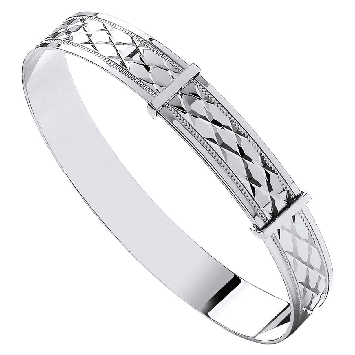 9ct White Gold Diamond Cut Expandable Baby Bangle