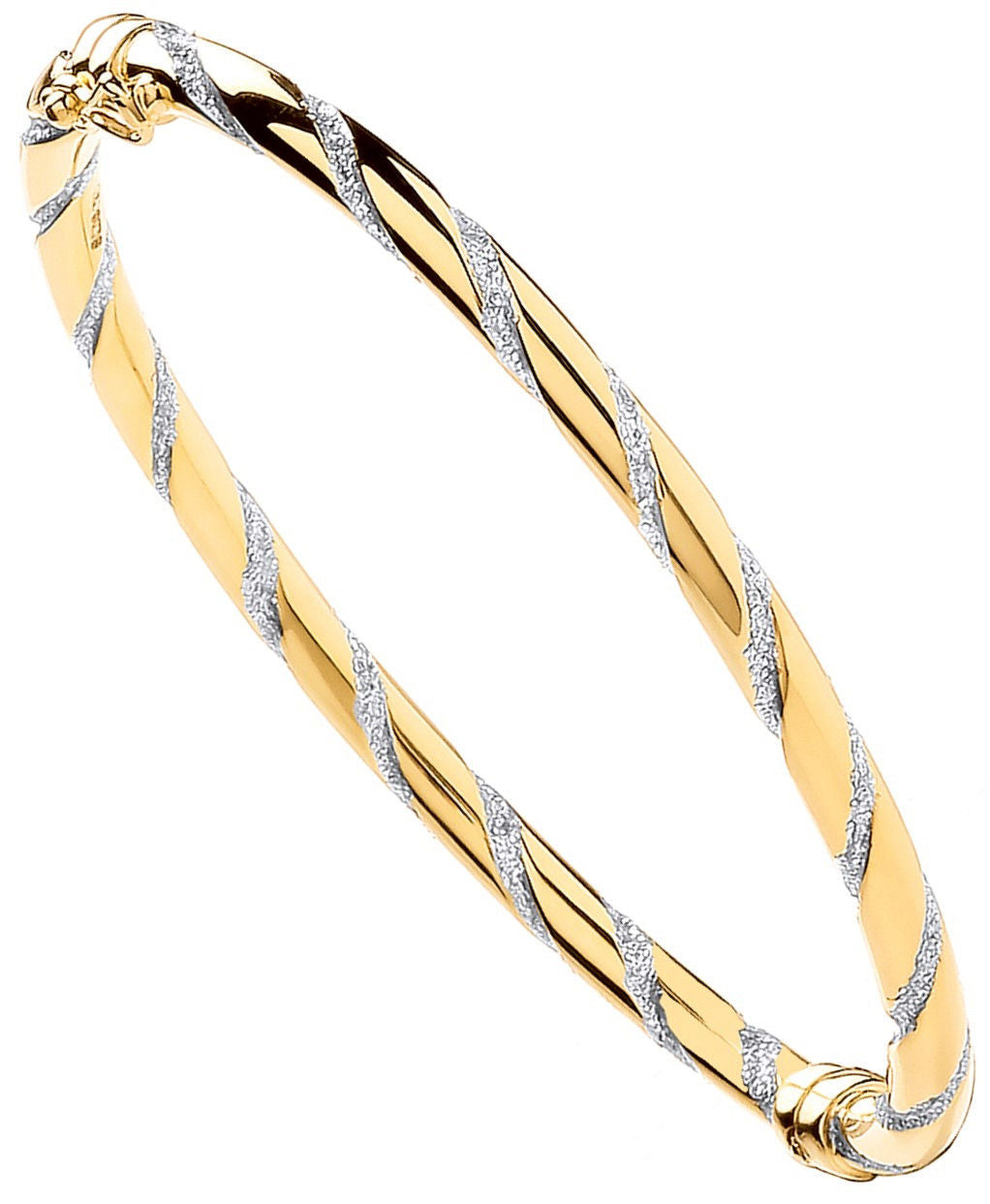 9ct Yellow Gold with 9ct White Gold Glitter Stripe 4mm Twist Bangle