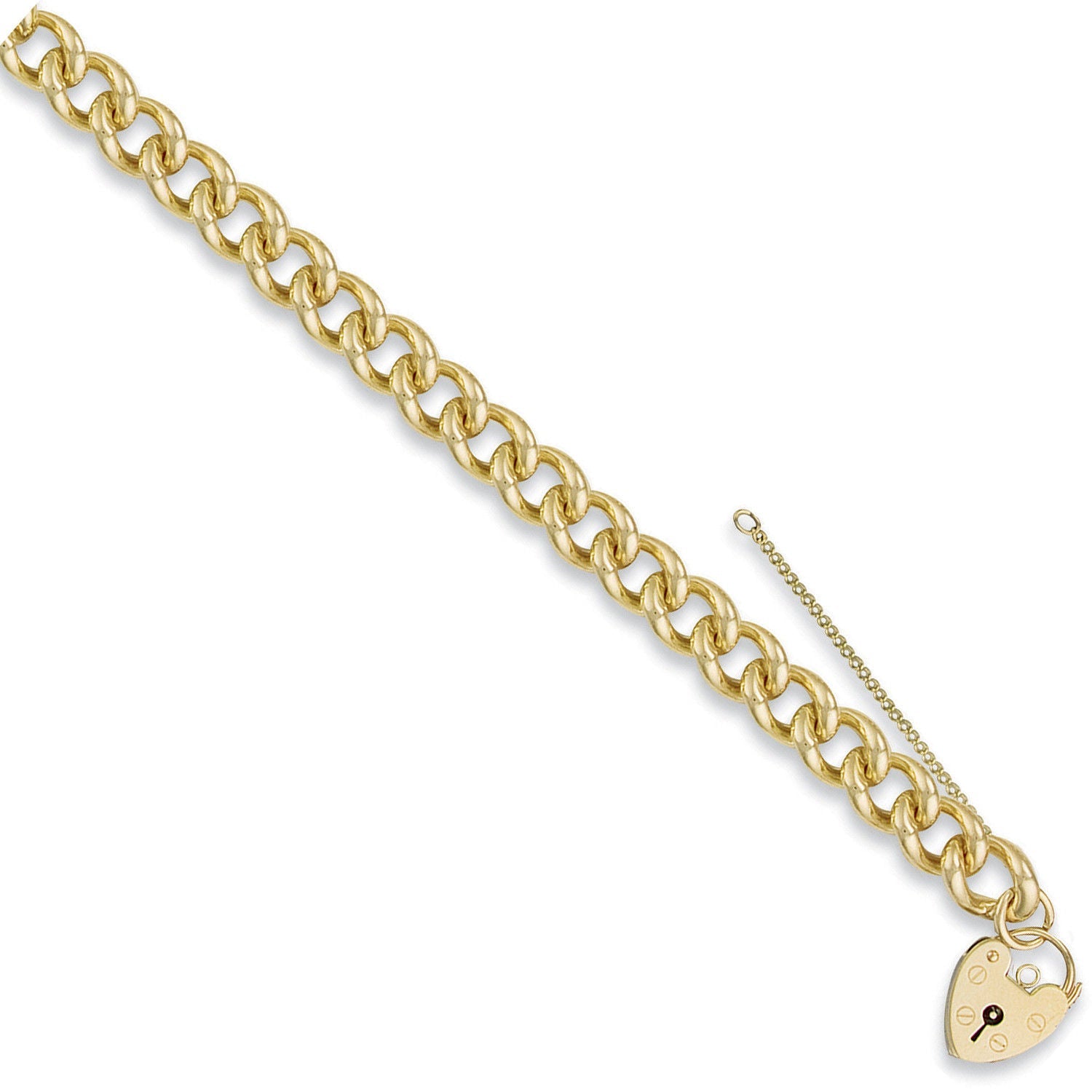 9ct Yellow Gold Tight Link Curb & Padlock Charm Bracelet