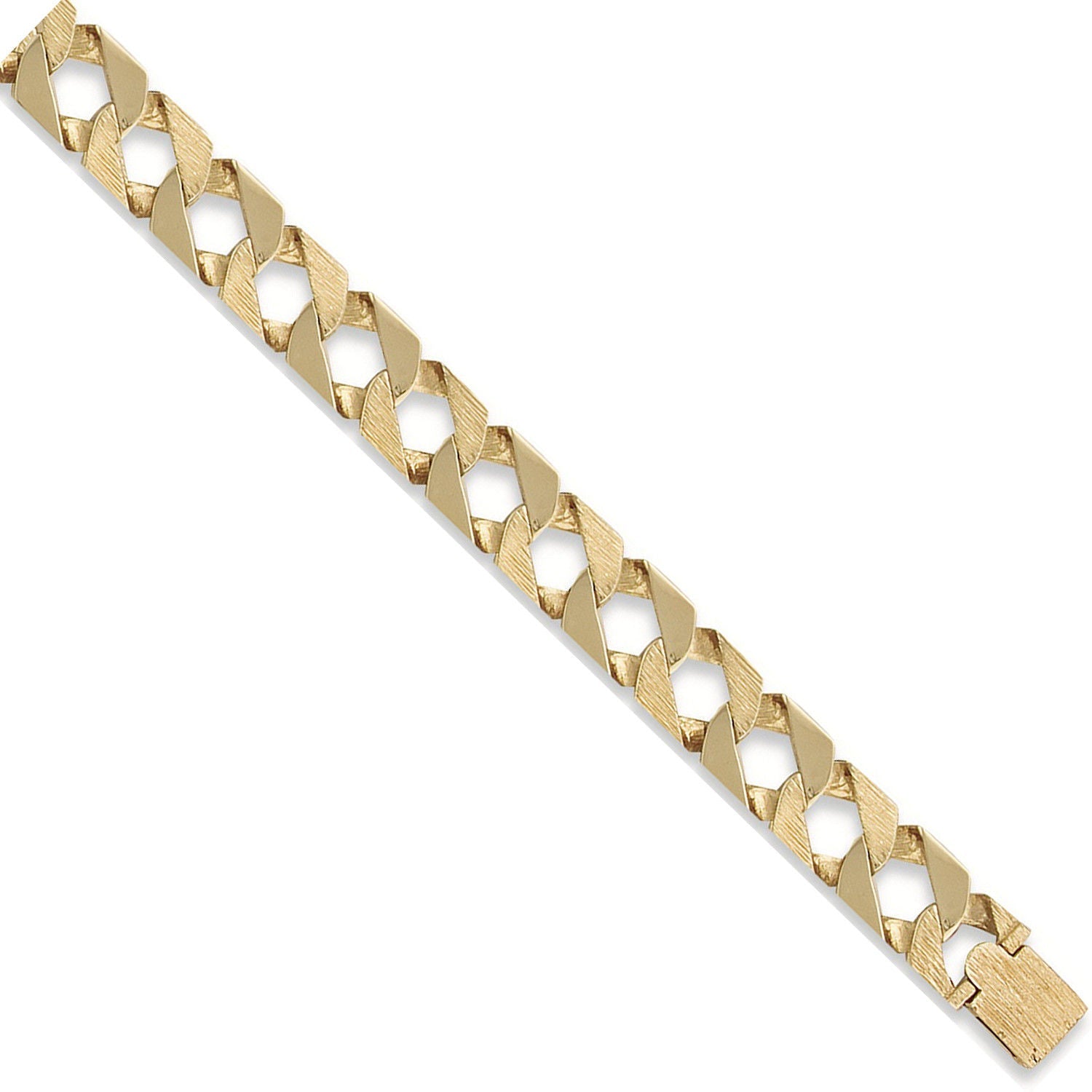 9ct Yellow Gold 17mm Plain & Bark Casted Curb Bracelet
