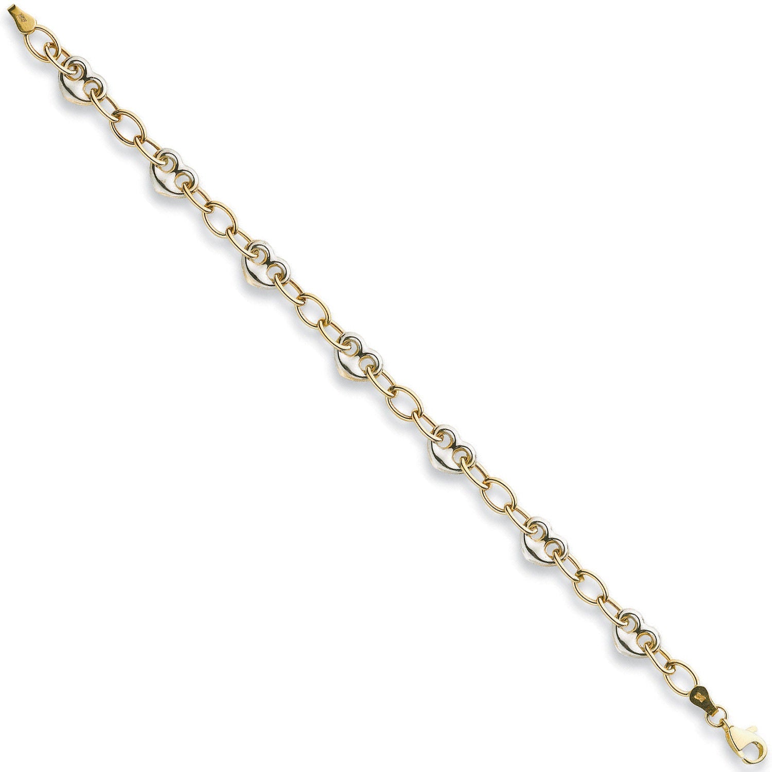 9ct White & Yellow Gold 5.3mm Fancy Heart Linked Bracelet