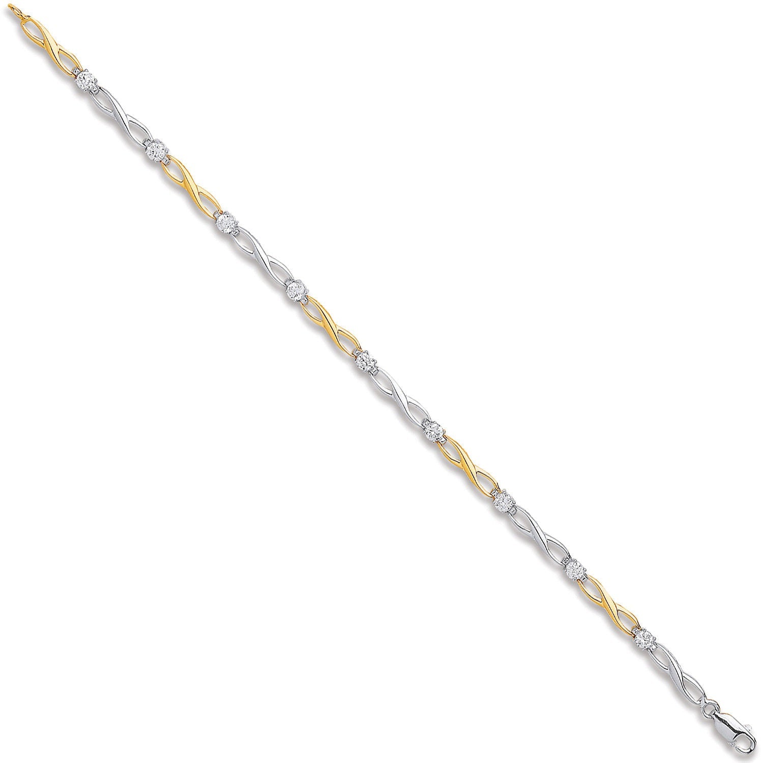 W & 9ct Yellow Gold Figure of 8 link with Cubic Zirconia Ladies Bracelet
