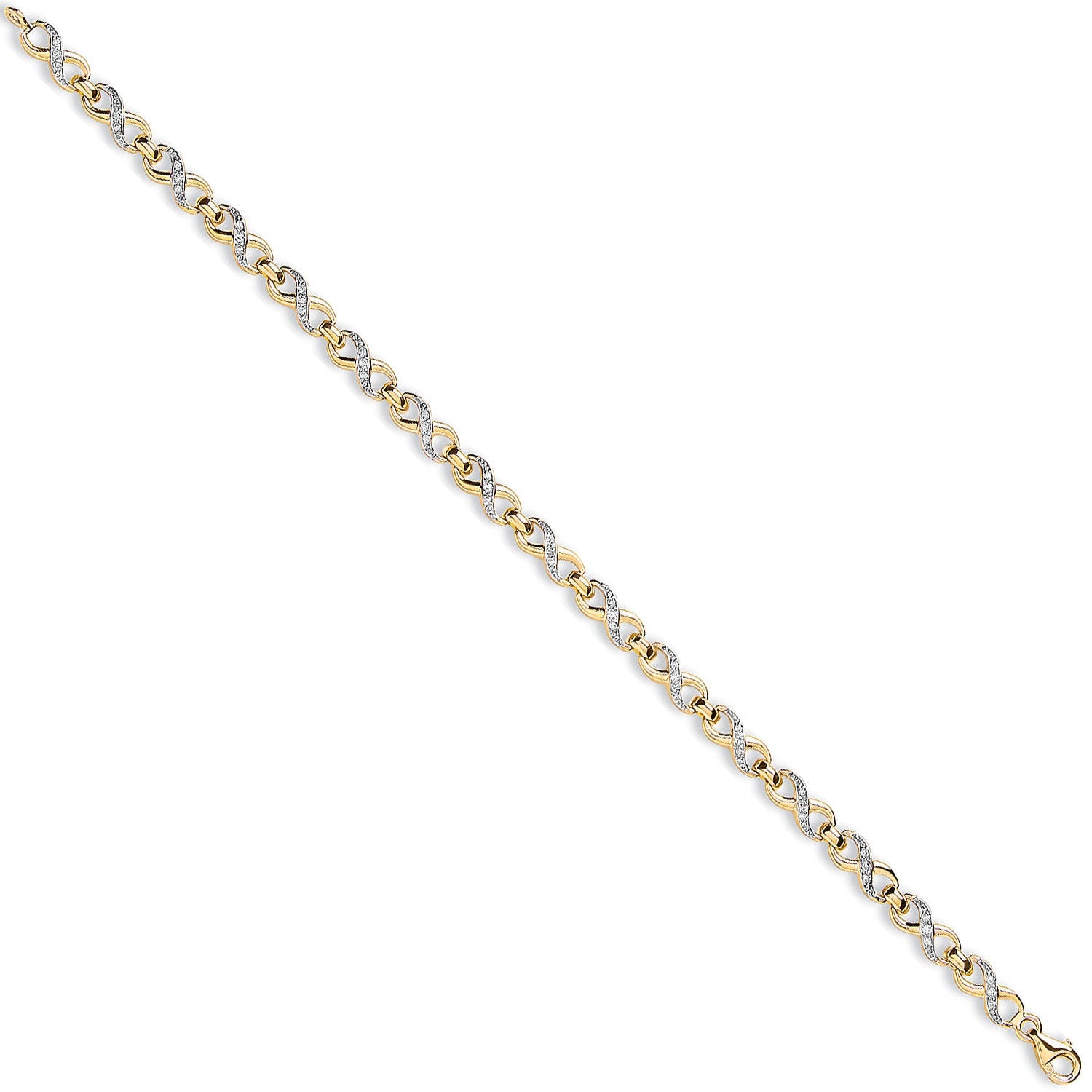 9ct Yellow Gold Figure of 8 Cubic Zirconia link Ladies Bracelet