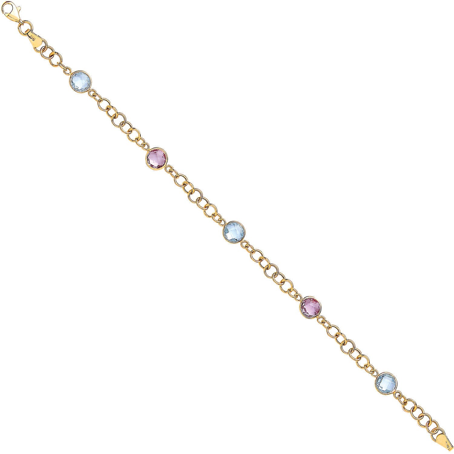 9ct Yellow Gold Genuine Amethyst & Blue Topaz Bracelet