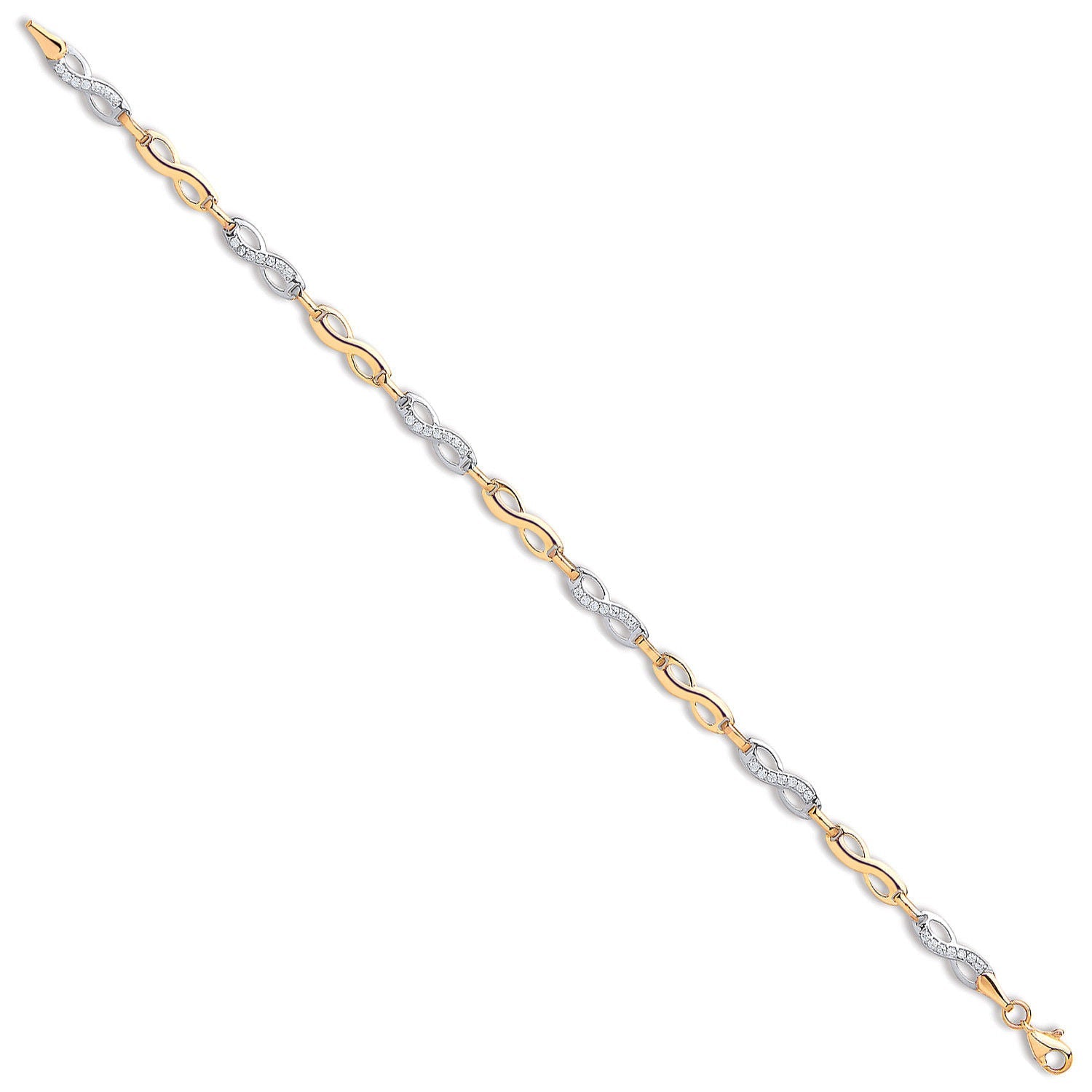 9ct Yellow & White Gold Infinity Cubic Zirconia Ladies Bracelet