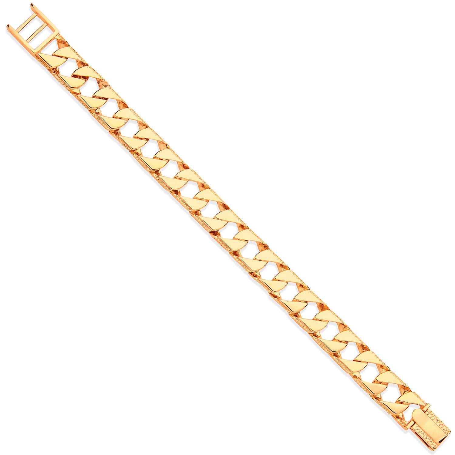 9ct Yellow Gold 12mm Casted Grain Edge Gents Bracelet