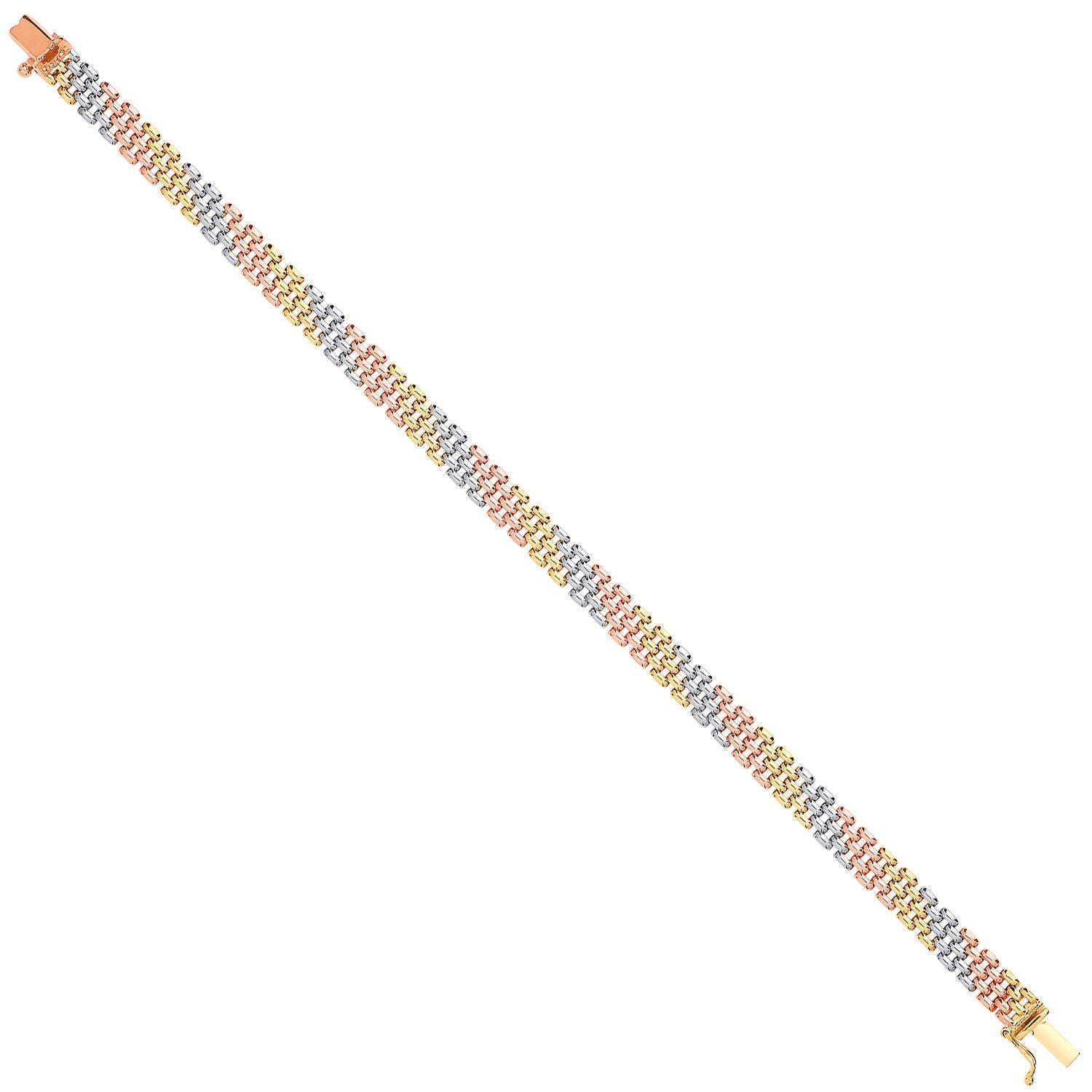 9ct Yellow, White & Rose Gold Panther Link Ladies Bracelet
